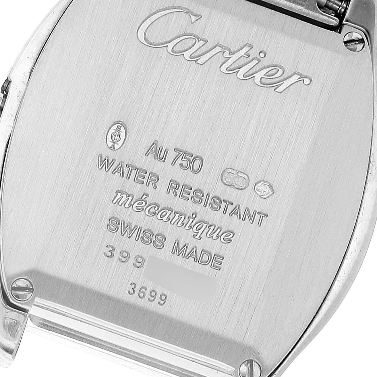 This image shows the back case of the Cartier Tortue WA501011 Women's White Gold Silver Dial WA501011 Women's White Gold Silver Dial watch.
