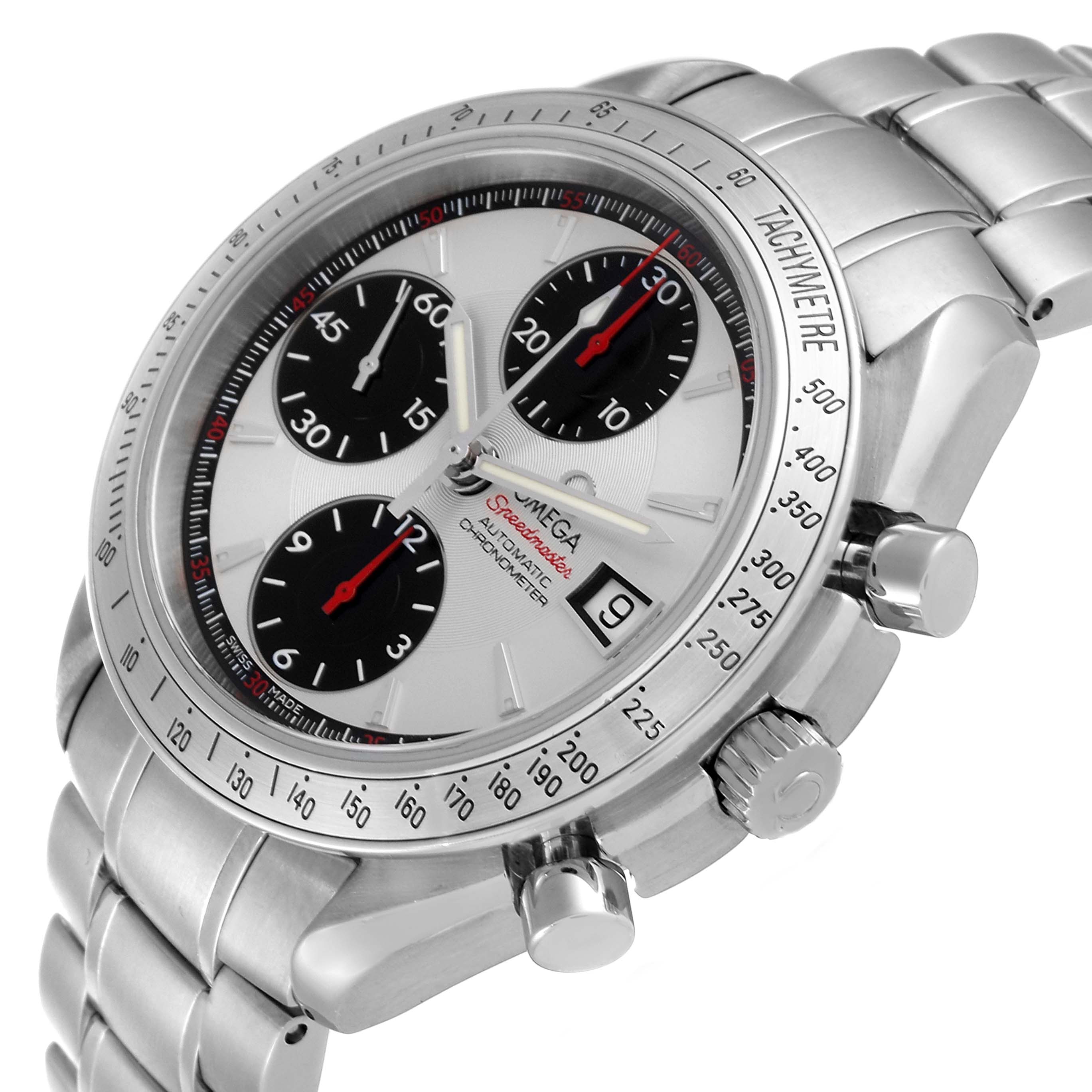 This Omega Speedmaster 3211.31.00 Men's Steel and Gold (two tone) Silver Dial 3211.31.00 Men's Steel and Gold (two tone) Silver Dial watch image shows a three-quarter angle with visible dials, bezel, crown, and pushers.