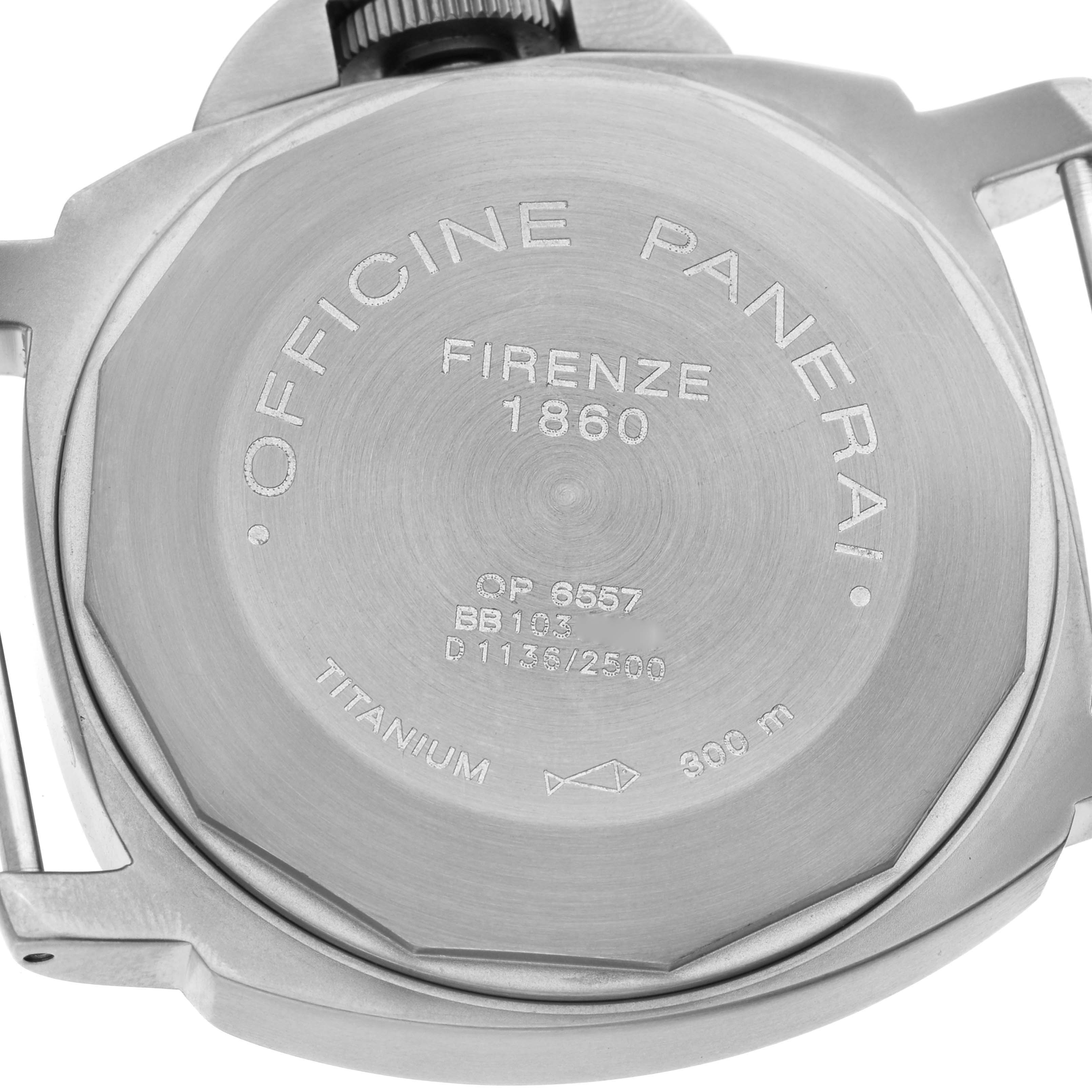 This image shows the case back of the Panerai Luminor PAM00093 Men's Titanium Blue Dial PAM00093 Men's Titanium Blue Dial watch, displaying engraved details and specifications.