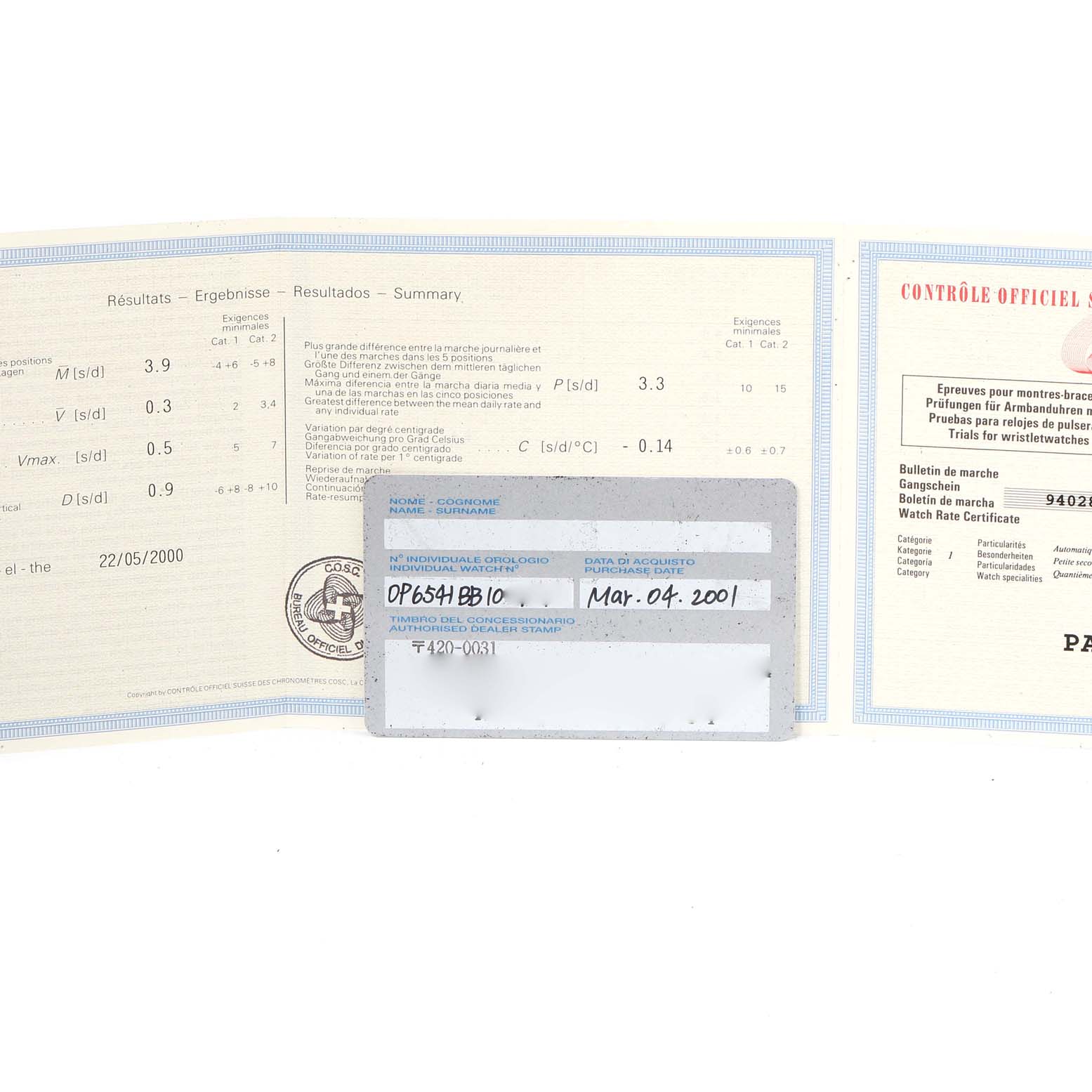 The image shows the Best Quality
ity papers and purchase certificate for a Panerai Submersible PAM00064 Men
s Stainless Steel Black Dial PAM00064 Men
s Stainless Steel Black Dial watch.