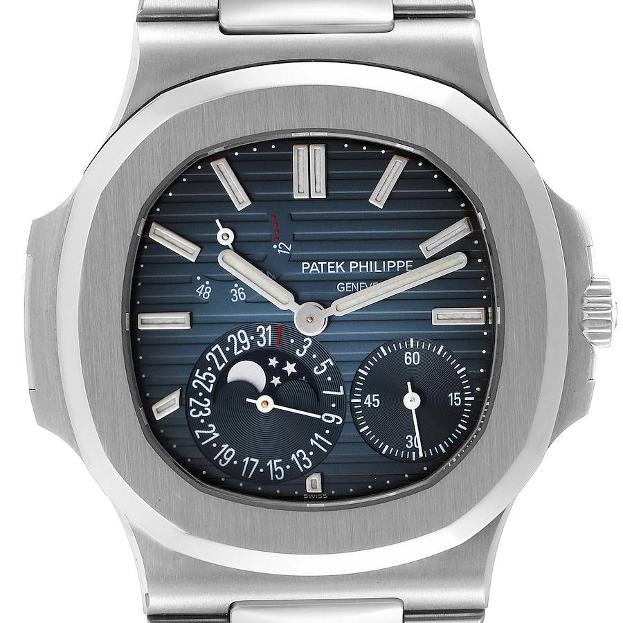 Patek Philippe Nautilus Blue Dial Moonphase Steel Mens Watch 5712 Box Papers SwissWatchExpo