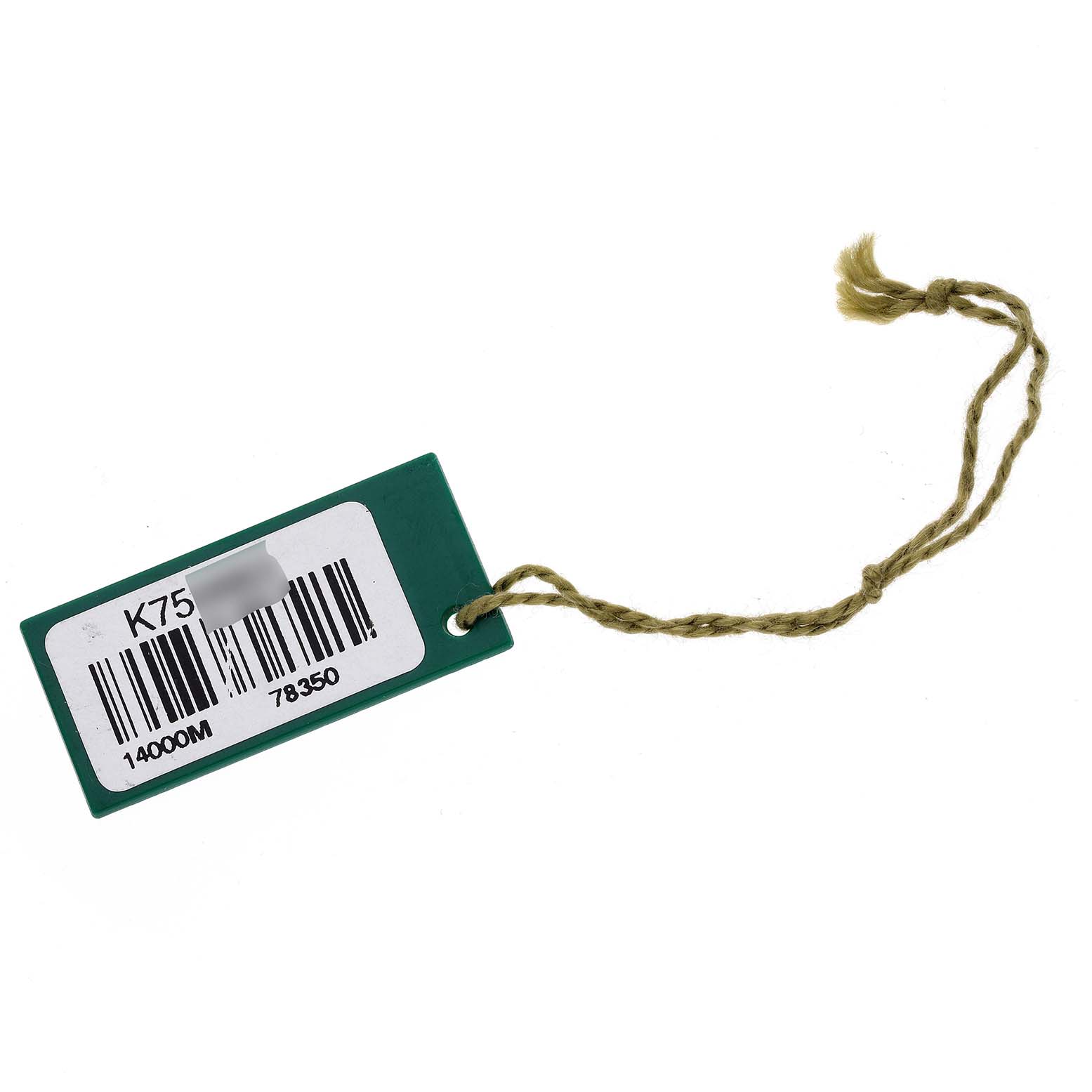 This image shows a Rolex Air-King 14000M Men's Stainless Steel Black Dial 14000M Men's Stainless Steel Black Dial watch tag with a green color and a string attached.