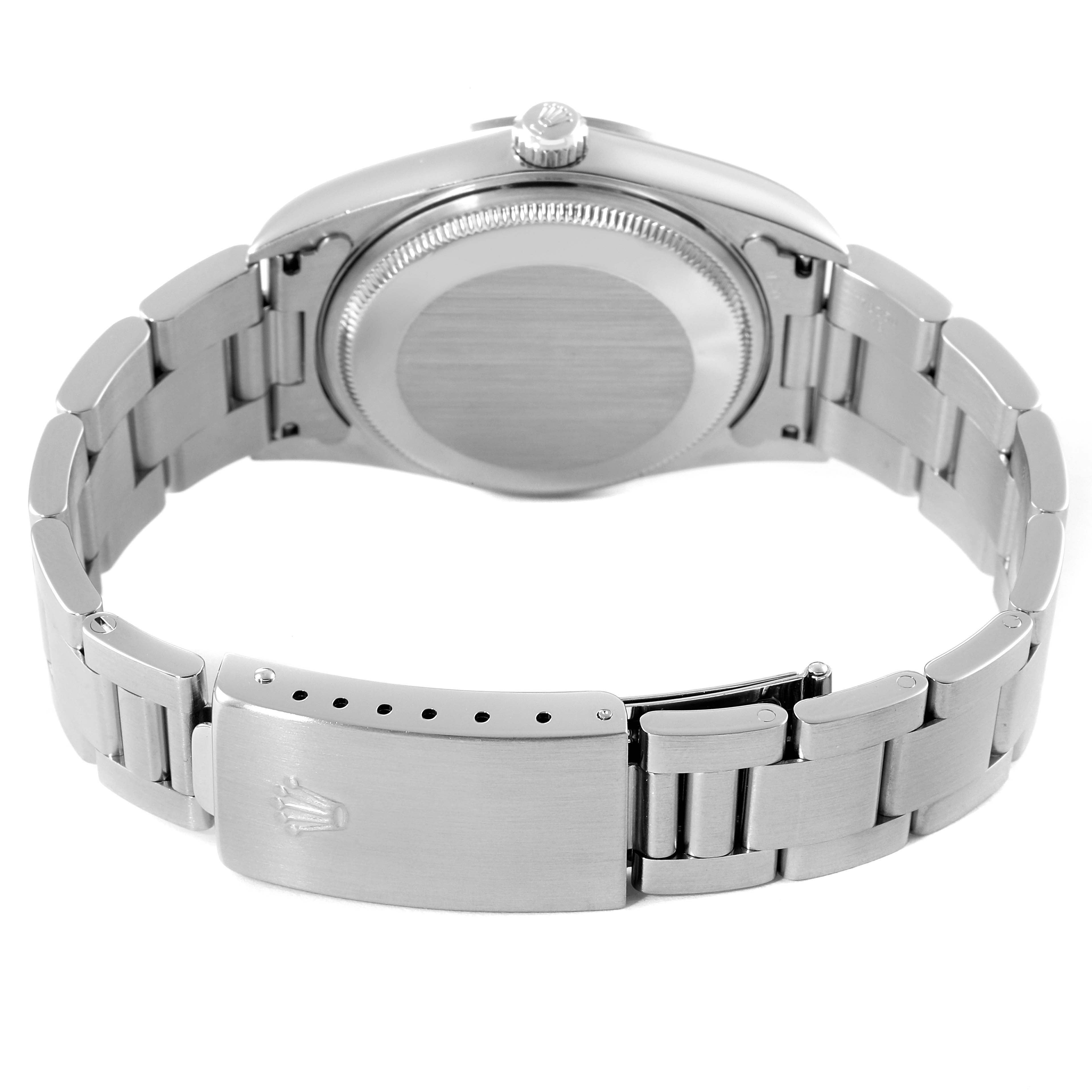 The image shows the back case and band of a Rolex Air-King 14000M Men's Stainless Steel Black Dial 14000M Men's Stainless Steel Black Dial watch from a rear angle.