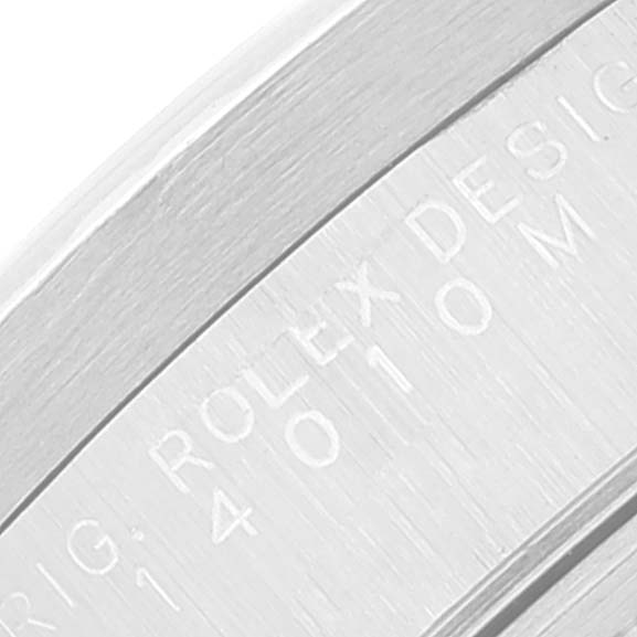 This close-up image shows the engraving on the side of the Rolex Air-King 14010 Men's Stainless Steel Silver Dial 14010 Men's Stainless Steel Silver Dial watch case.