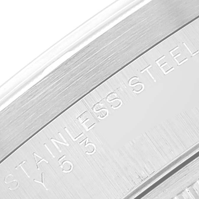This image shows a close-up of the stainless steel engraving on the case back of a Rolex Air-King 14010 Men's Stainless Steel Silver Dial 14010 Men's Stainless Steel Silver Dial watch.