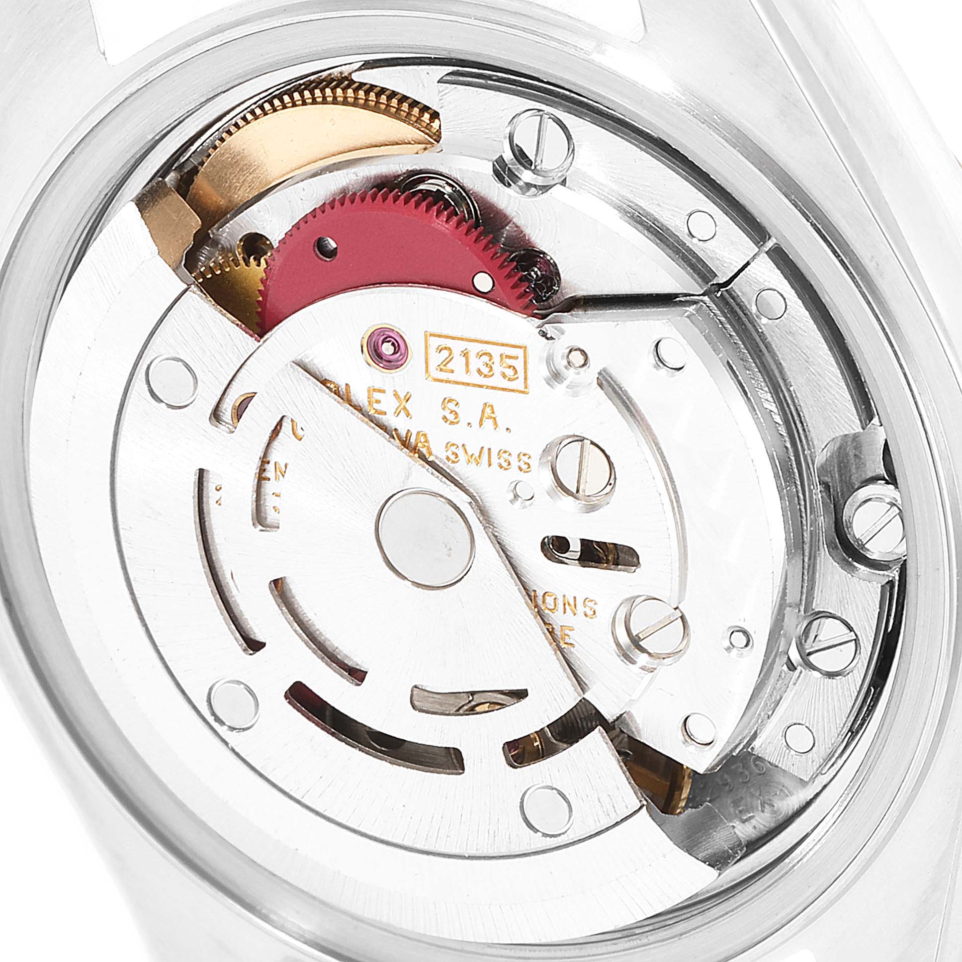 This image shows the internal mechanical movement of a Rolex Datejust 69173 Women's Steel and Gold (two tone) Champagne Dial 69173 Women's Steel and Gold (two tone) Champagne Dial watch, viewed from the back.