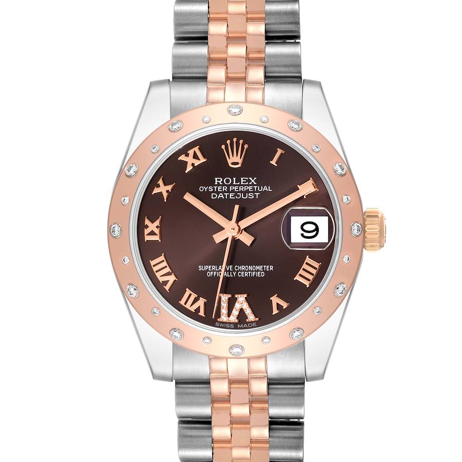Rolex Datejust 31 Midsize Steel Everose Gold Chocolate Dial Diamond Watch 178341 SwissWatchExpo