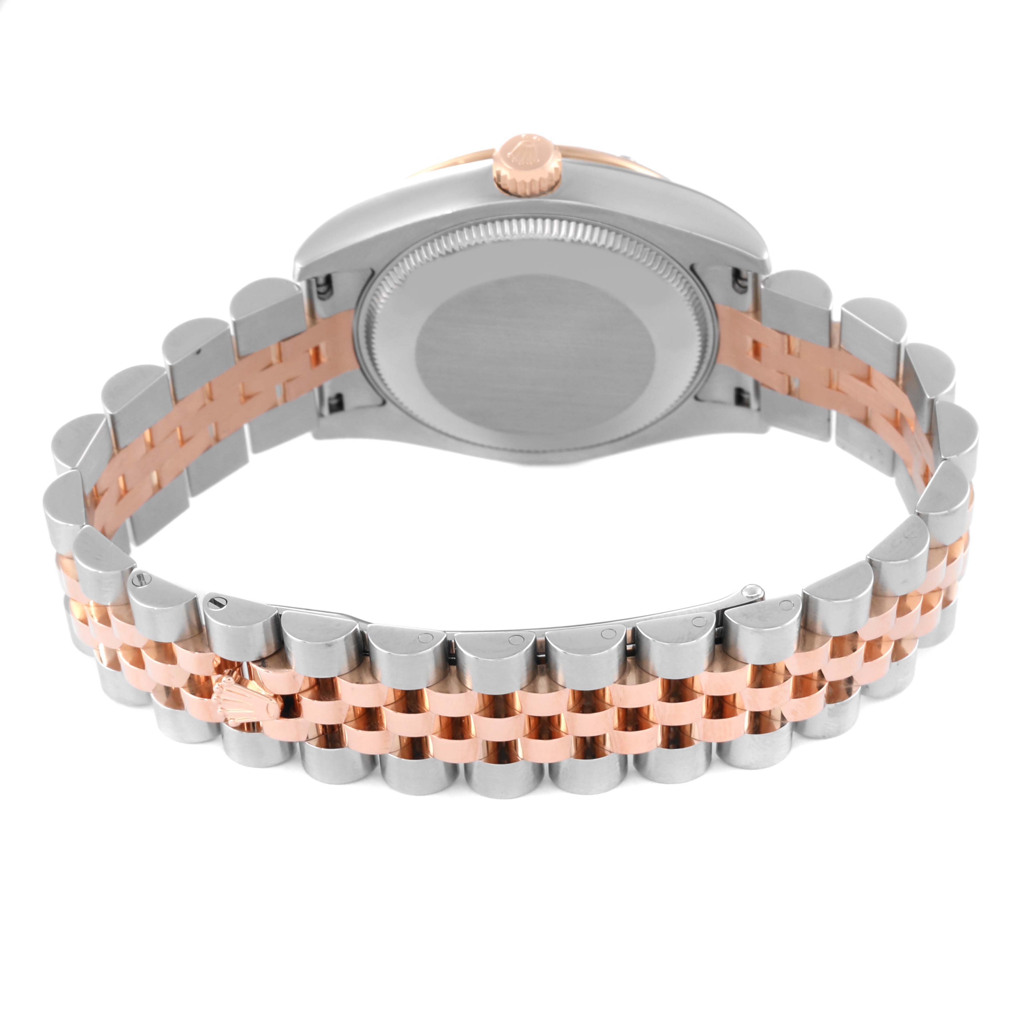 This image shows the back view of a Rolex Mid-Size 178341 Women's Stainless Steel Brown Dial 178341 Women's Stainless Steel Brown Dial model watch, highlighting the case back and two-tone bracelet.