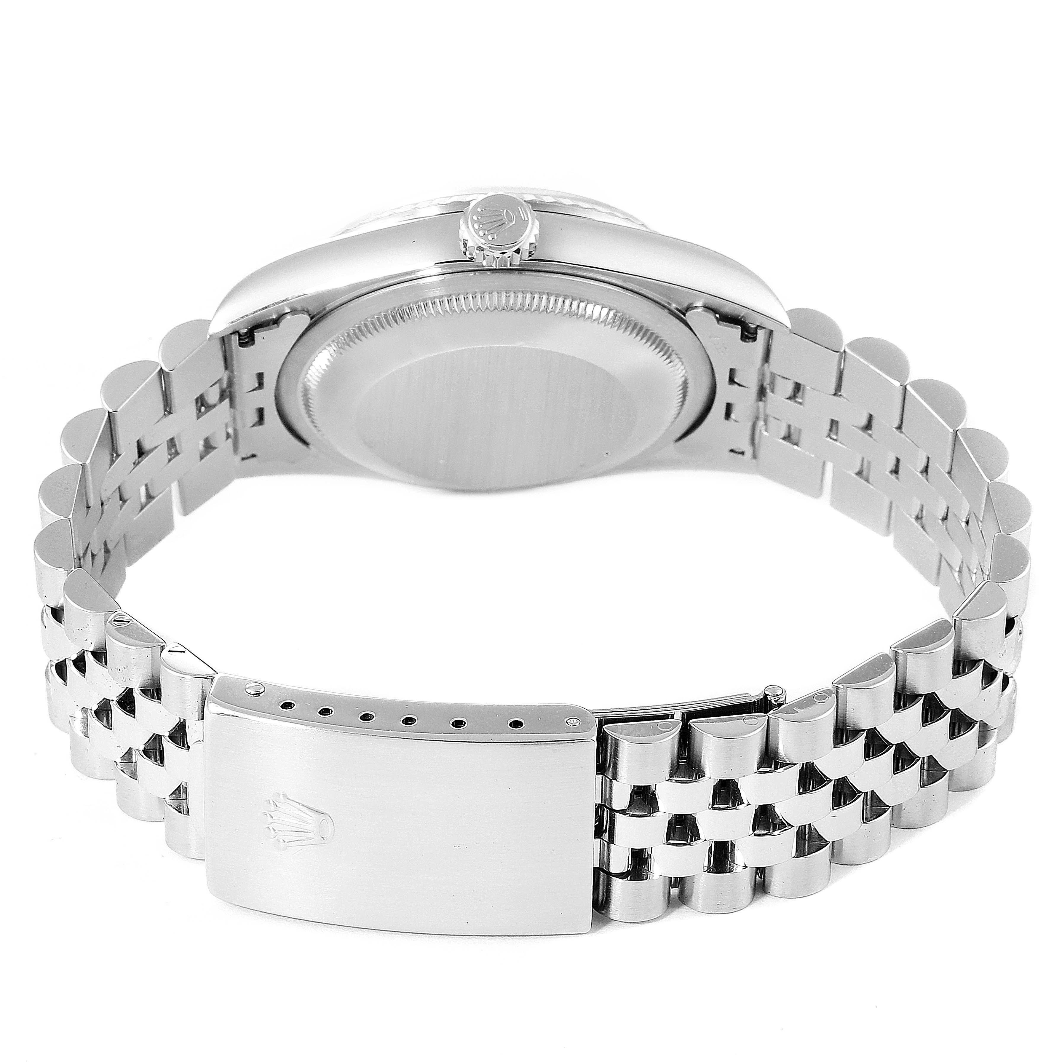 This image shows the backside of a Rolex Datejust 16234 Men's Stainless Steel Pink Dial 16234 Men's Stainless Steel Pink Dial watch, focusing on the bracelet and clasp.