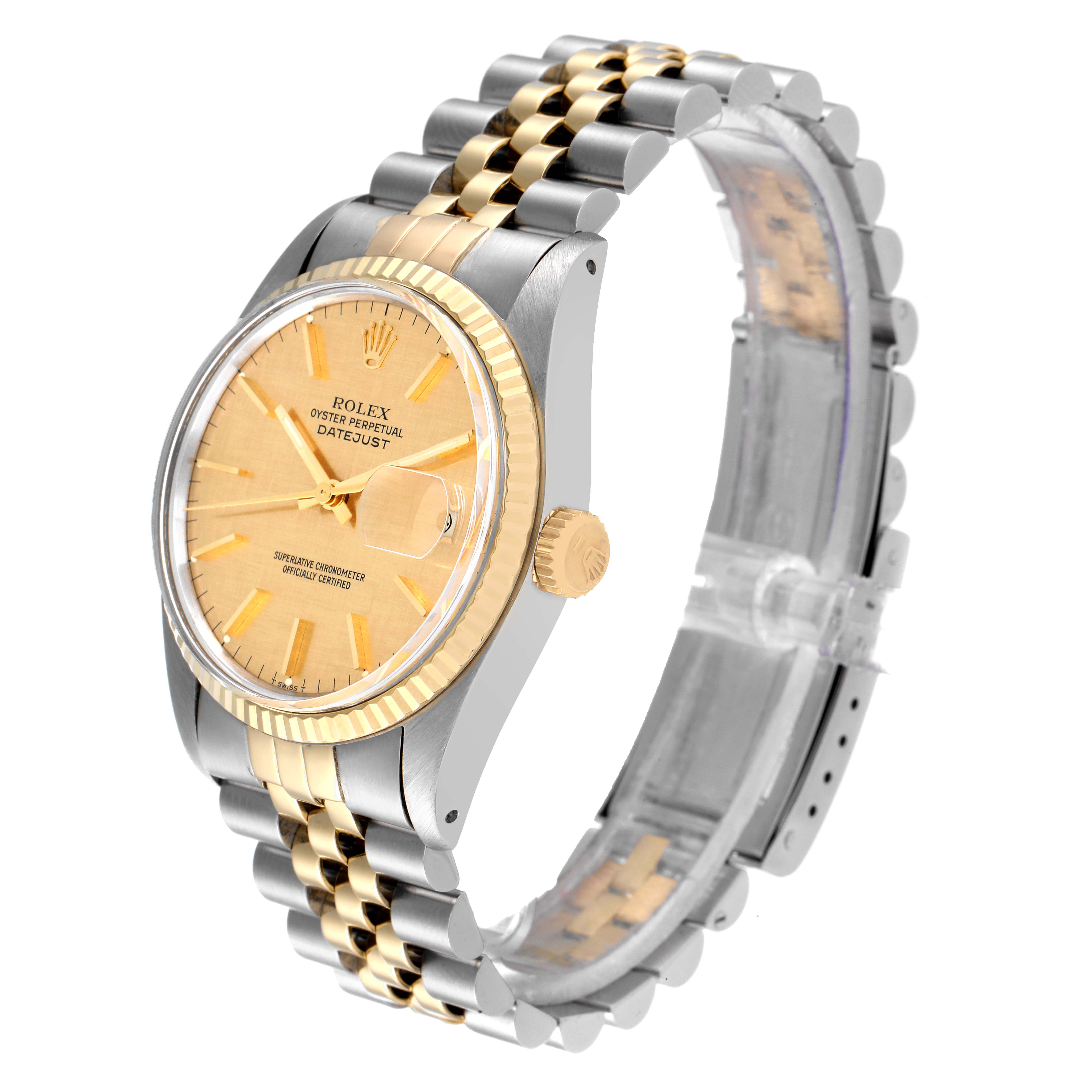 The Rolex Vintage Collection 16013 Men
s Steel and Gold (two tone) Champagne Dial 16013 Men
s Steel and Gold (two tone) Champagne Dial model is shown at a three-quarter angle highlighting the dial, bezel, crown, and bracelet.