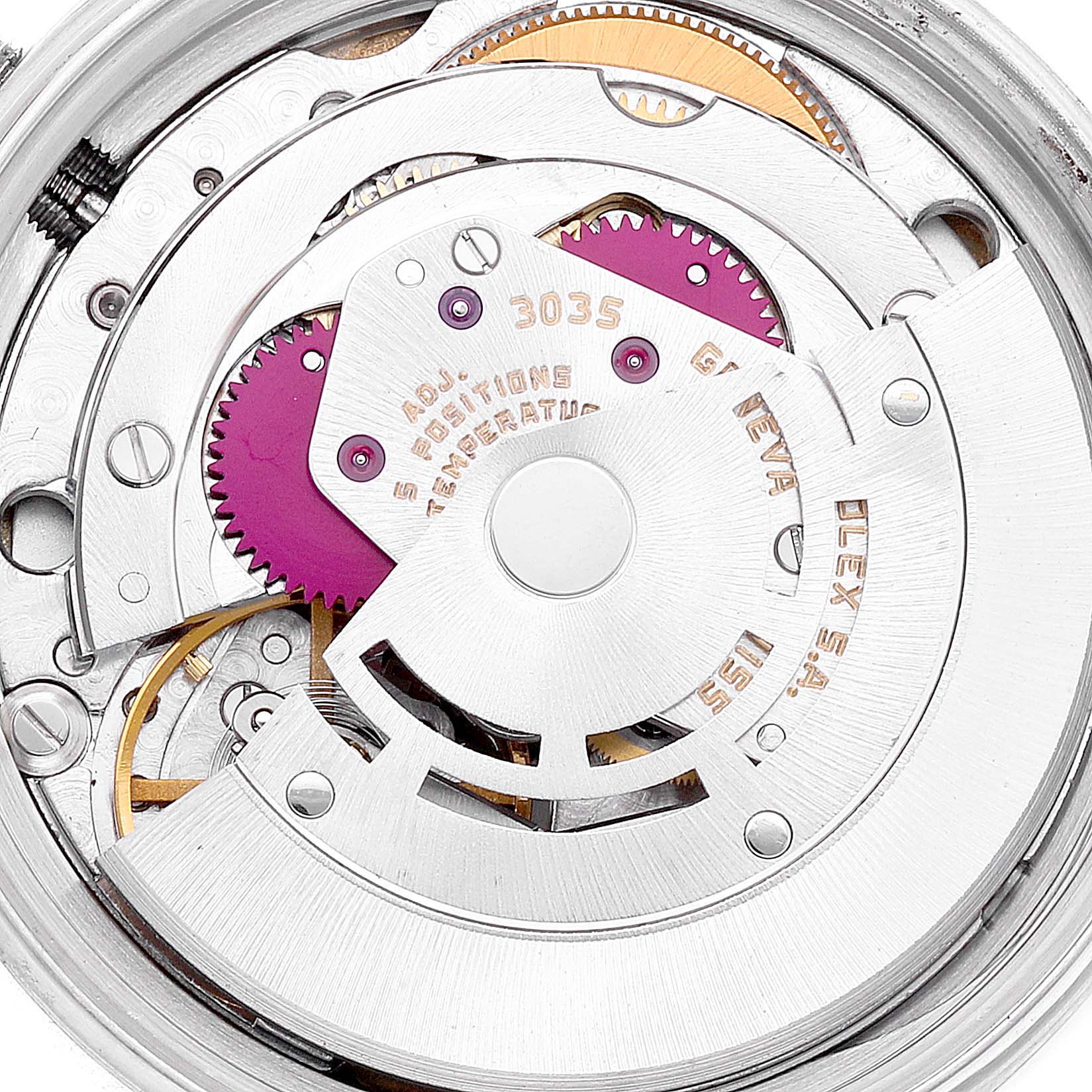 The image shows an internal view of the movement mechanism of the Rolex Vintage Collection 16013 Men
s Steel and Gold (two tone) Champagne Dial 16013 Men
s Steel and Gold (two tone) Champagne Dial model watch.