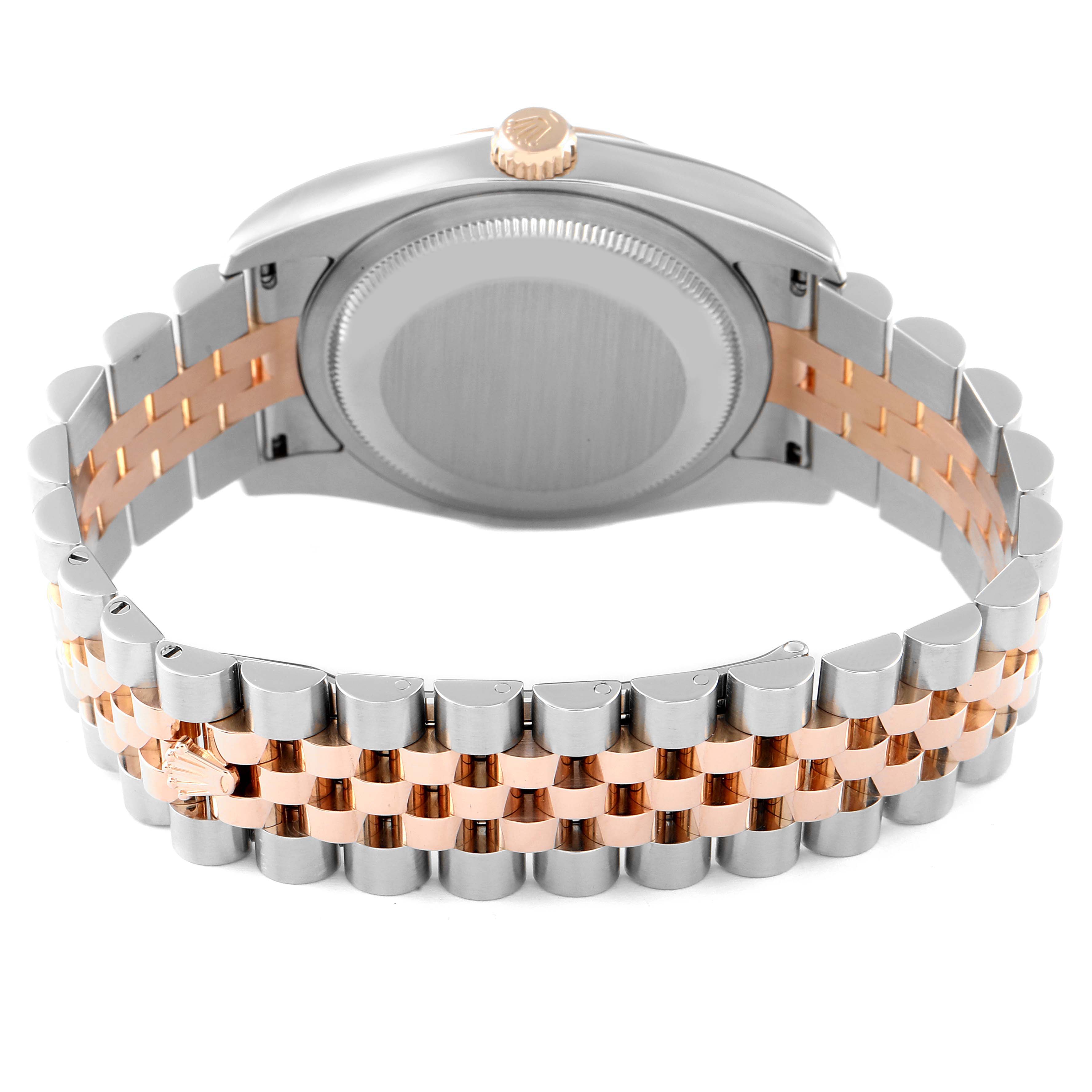 The image shows the back of the Rolex Datejust 116231 Men's Steel and Gold (two tone) Pink Dial 116231 Men's Steel and Gold (two tone) Pink Dial watch, highlighting the caseback and two-tone bracelet from a rear angle.