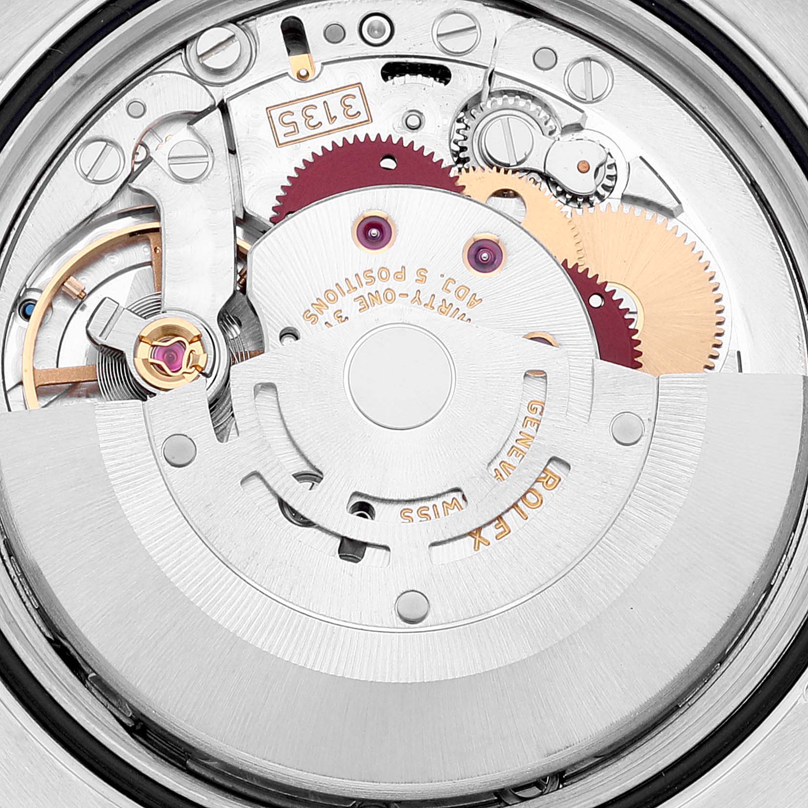 This image shows the internal mechanical movement of the Rolex Datejust 116231 Men's Steel and Gold (two tone) Pink Dial 116231 Men's Steel and Gold (two tone) Pink Dial watch.