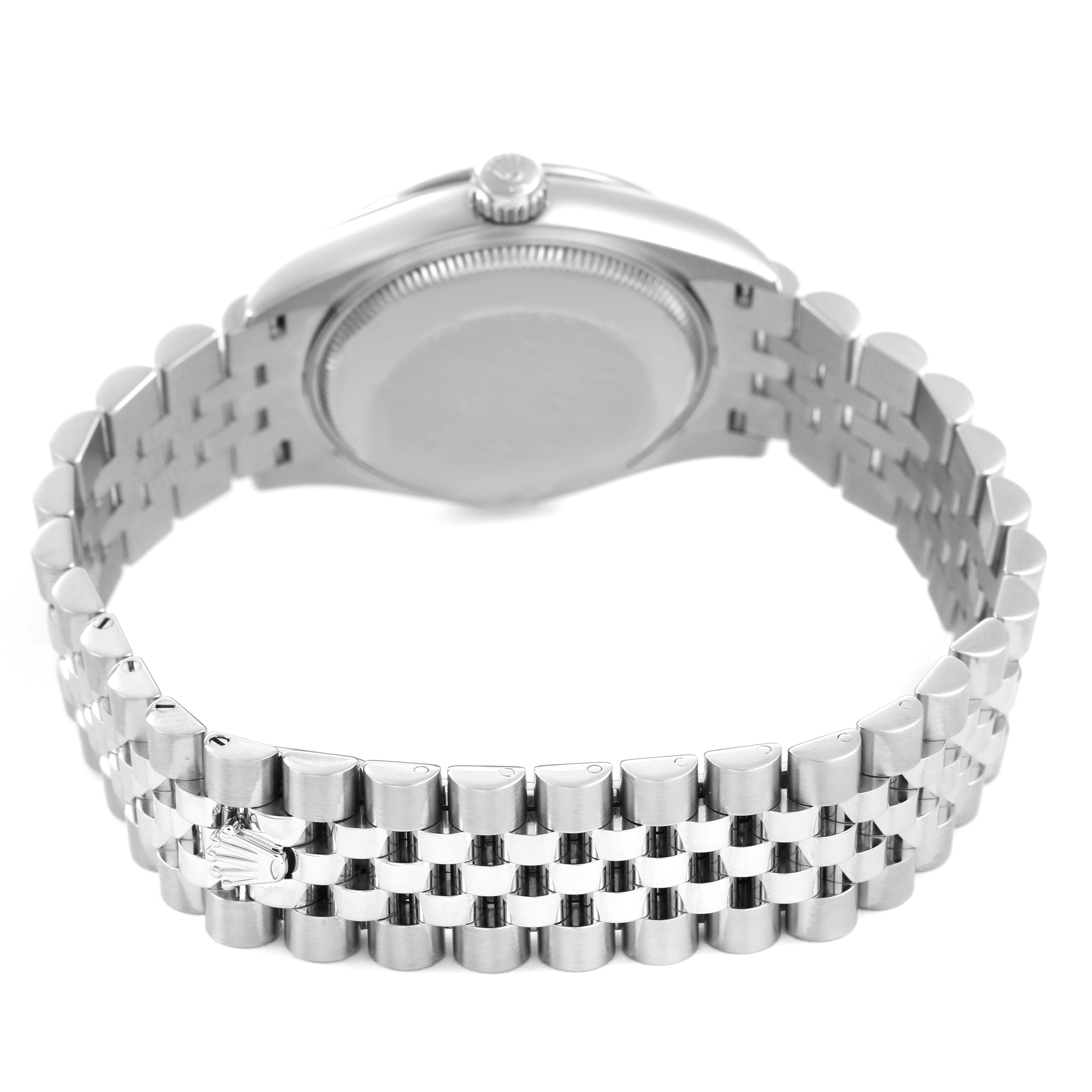 The image shows the back view of a Rolex Mid-Size 278274 Women's Stainless Steel Mother of Pearl Dial watch, highlighting the case and bracelet.