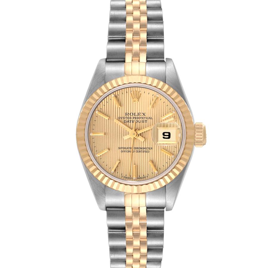 Rolex Datejust Steel Yellow Gold Champagne Tapestry Dial Watch 69173 SwissWatchExpo