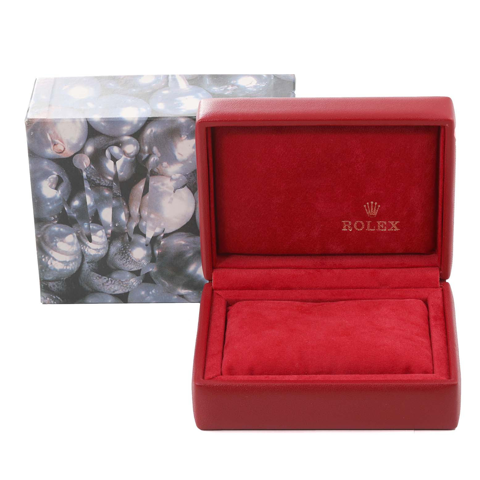 The image shows a Rolex Datejust 69173 Women's Steel and Gold (two tone) Champagne Dial 69173 Women's Steel and Gold (two tone) Champagne Dial watch box with a padded interior and exterior cardboard packaging.