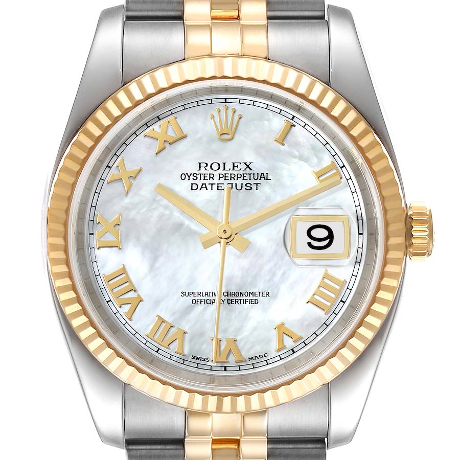 Rolex Datejust Steel Yellow Gold MOP Dial Mens Watch 116233 Box Papers SwissWatchExpo