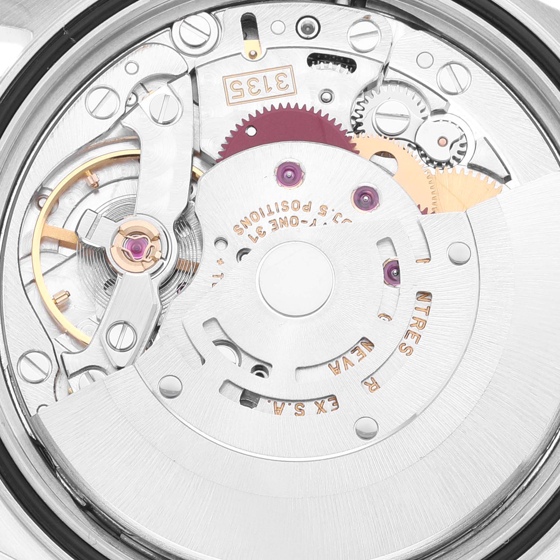 The image shows the intricate movement mechanism of the Rolex Datejust 16233 Men's Stainless Steel Beige Dial 16233 Men's Stainless Steel Beige Dial watch viewed from the back.