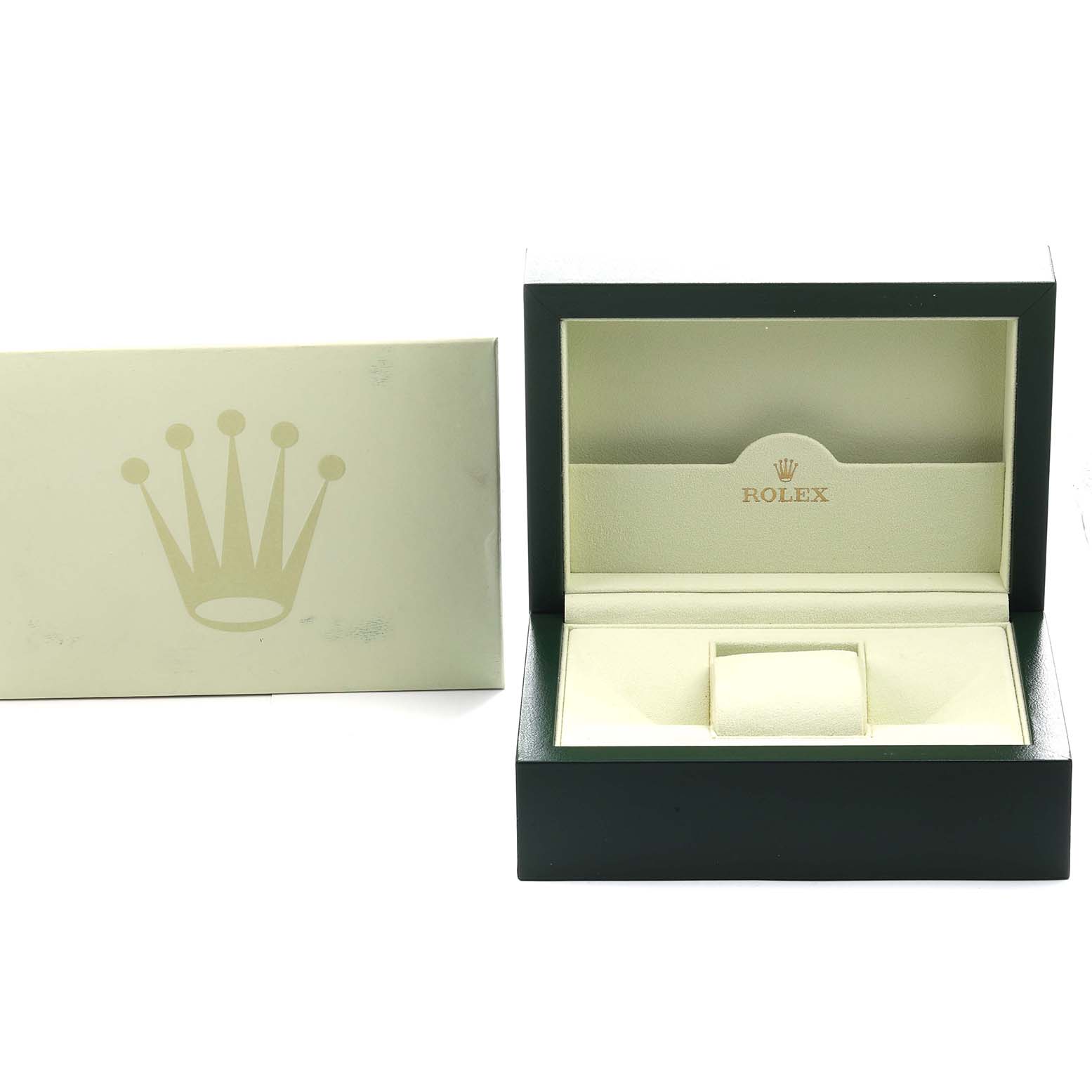 The image shows an open Rolex Datejust 116233 Men's Steel and Gold (two tone) Blue Dial watch box set, including the inner box and outer sleeve, viewed from the front.