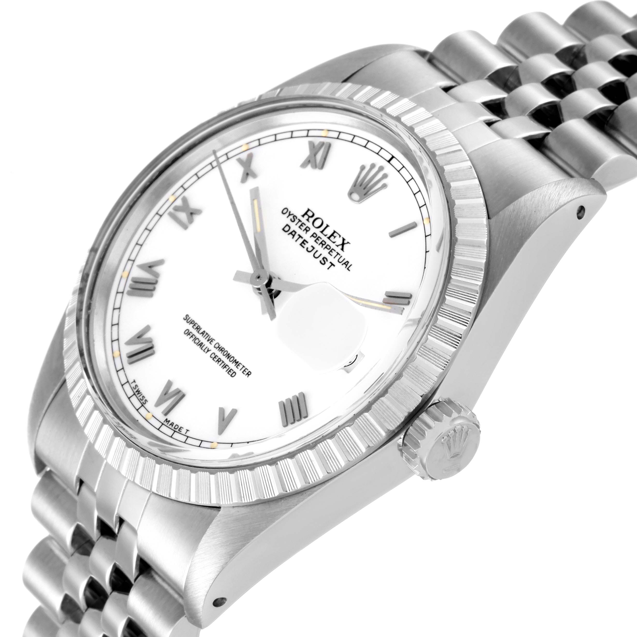 The Rolex Vintage Collection 16030 Men's Stainless Steel White Dial 16030 Men's Stainless Steel White Dial model is shown at a slight angle, displaying the face, bezel, crown, and a portion of the bracelet.