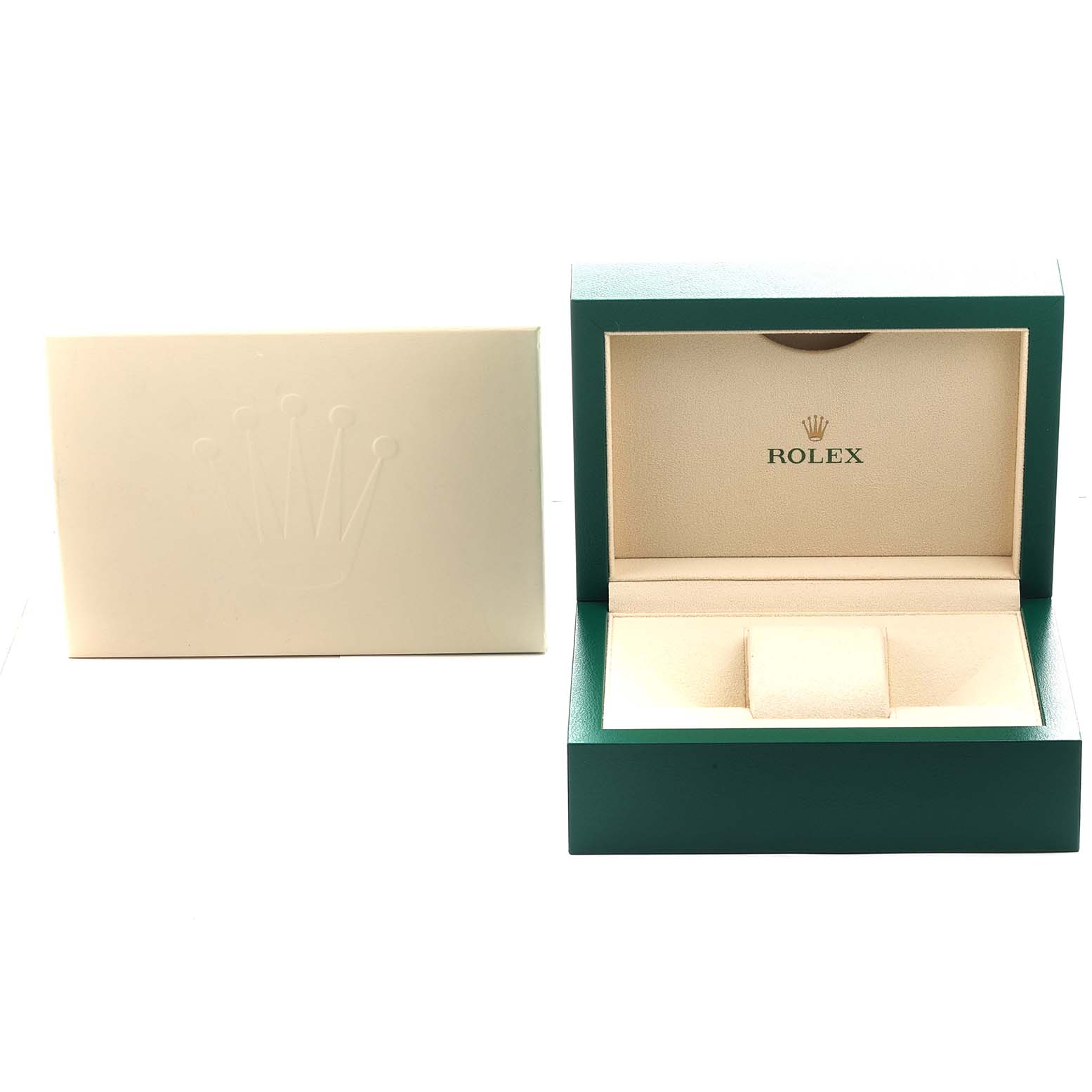 The image shows an open Rolex watch box for the Explorer model alongside its outer packaging.