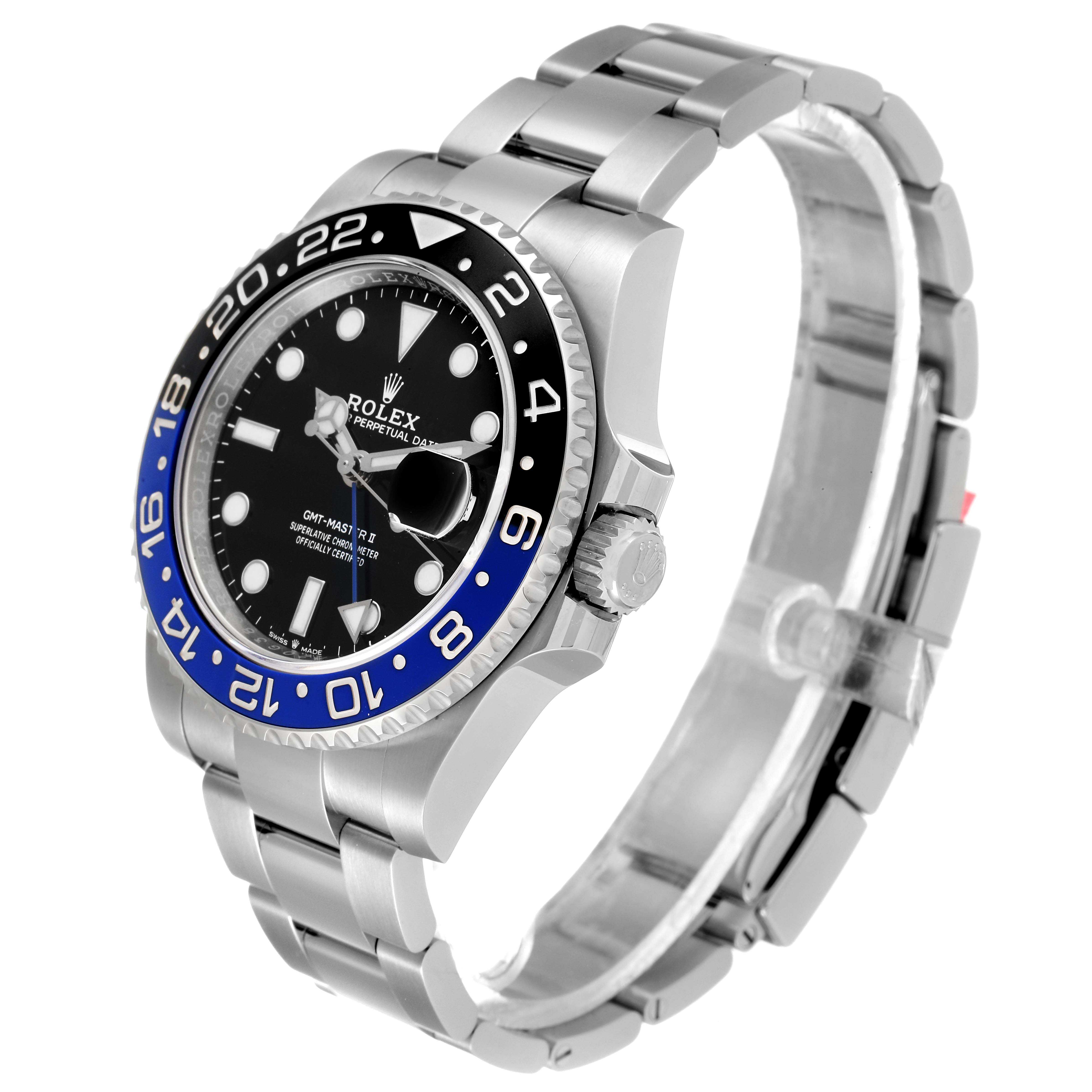 The Rolex GMT-Master 126710 Men
s Stainless Steel Black Dial 126710 Men
s Stainless Steel Black Dial watch is shown at a three-quarter angle, displaying its face, bezel, crown, and part of the bracelet.