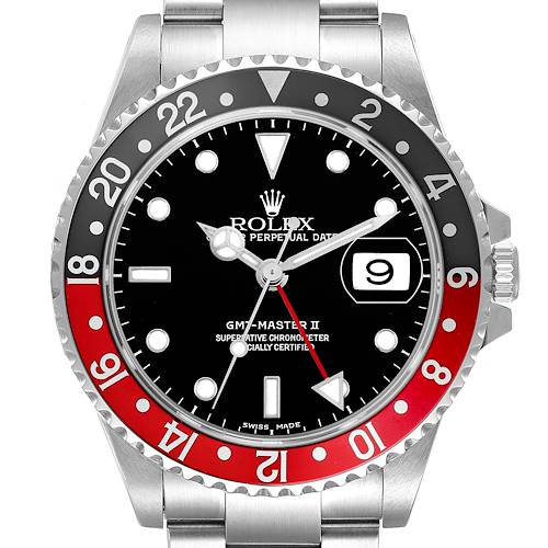 Photo of Rolex GMT Master II Black Red Coke Bezel Dial Mens Watch 16710 Box Papers