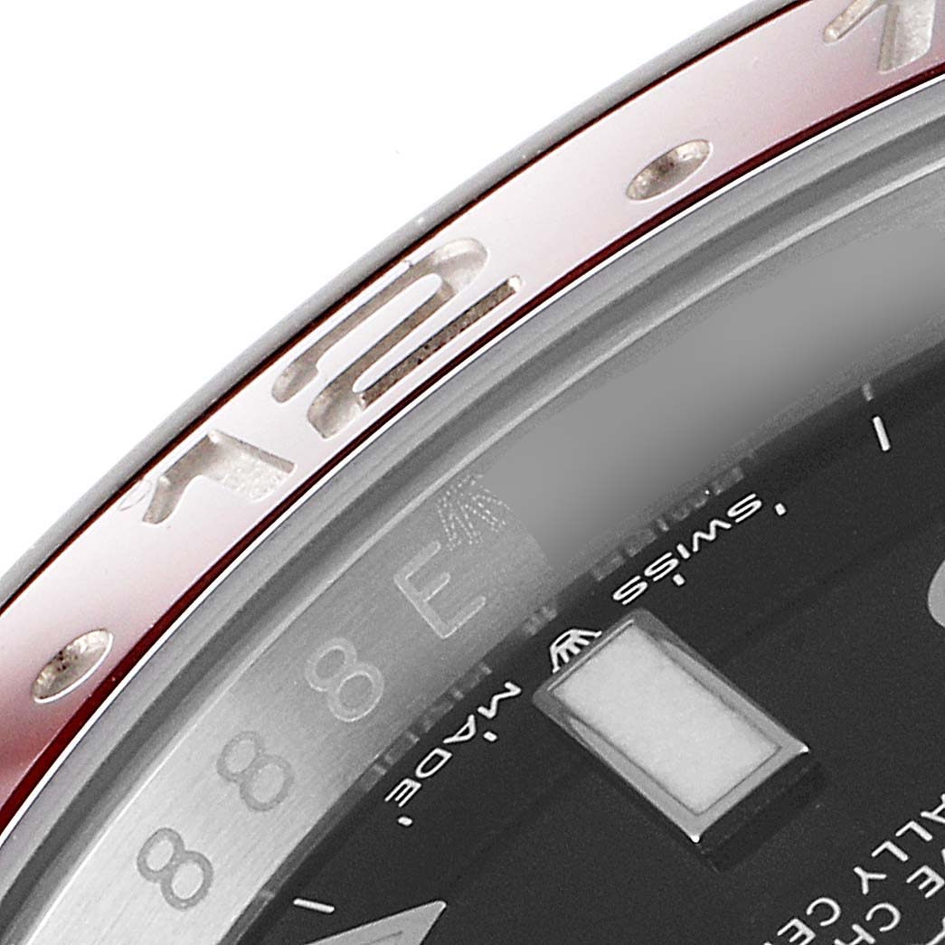 The close-up image shows the bezel and partial face of a Rolex GMT-Master 126710 Men's Stainless Steel Black Dial 126710 Men's Stainless Steel Black Dial watch, focusing on the numbers and dial details.