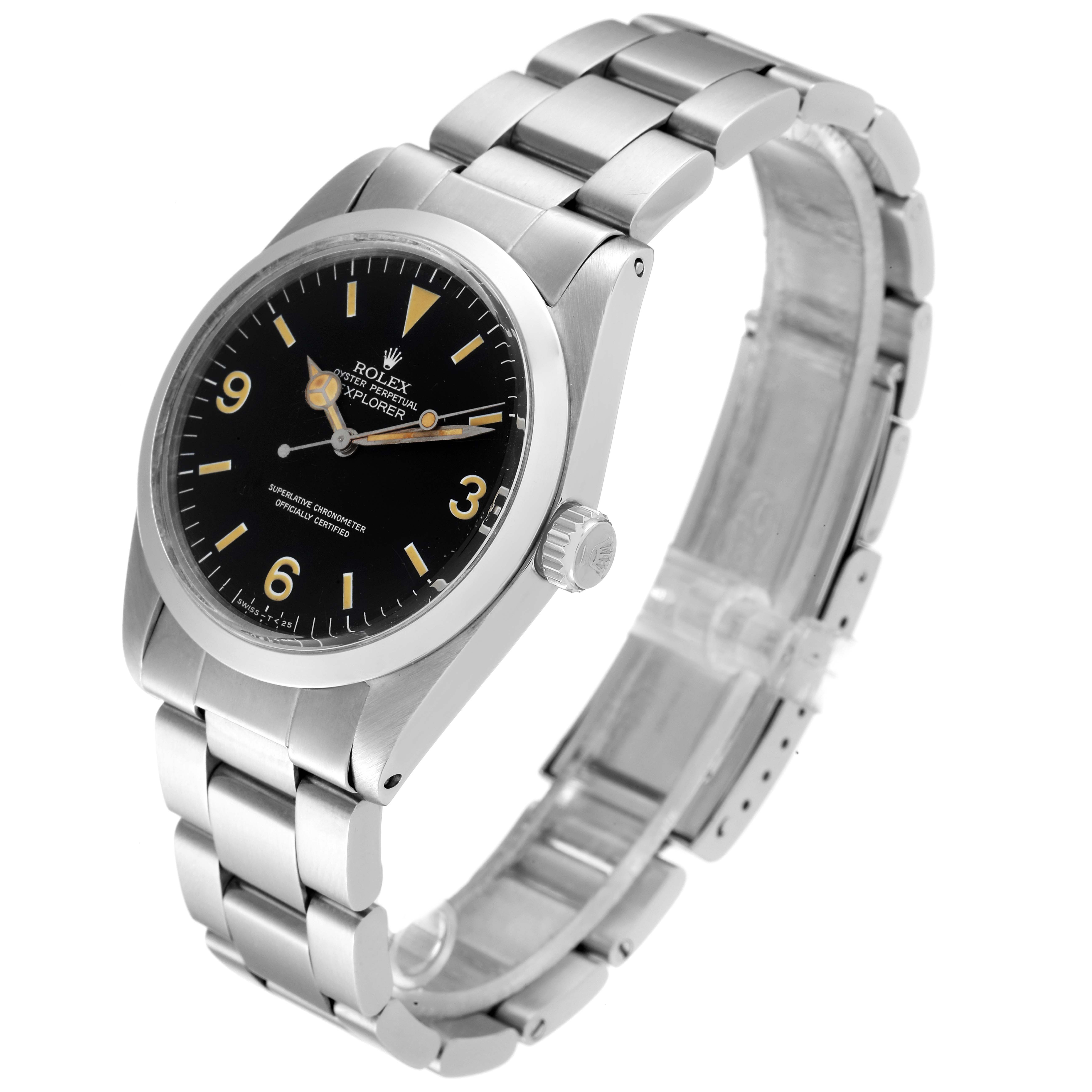 The Rolex Vintage Collection 1016 Men
s Stainless Steel Black Dial 1016 Men
s Stainless Steel Black Dial model watch is shown at a three-quarter angle, displaying the face, bezel, crown, and bracelet.