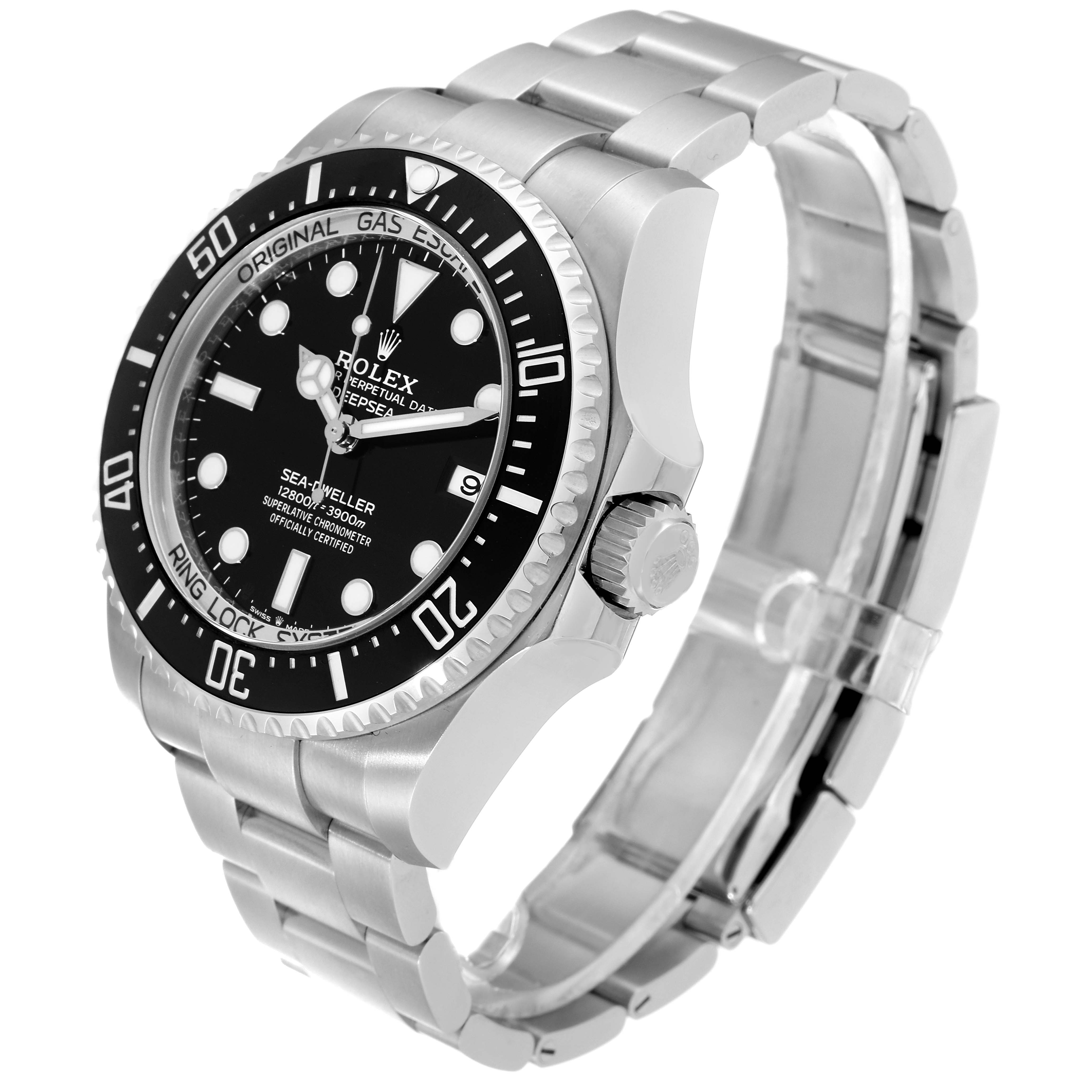 This image shows a Rolex Sea-Dweller 136660 Men
s Stainless Steel Black Dial 136660 Men
s Stainless Steel Black Dial watch at a three-quarter angle, displaying its bezel, dial, crown, and bracelet.