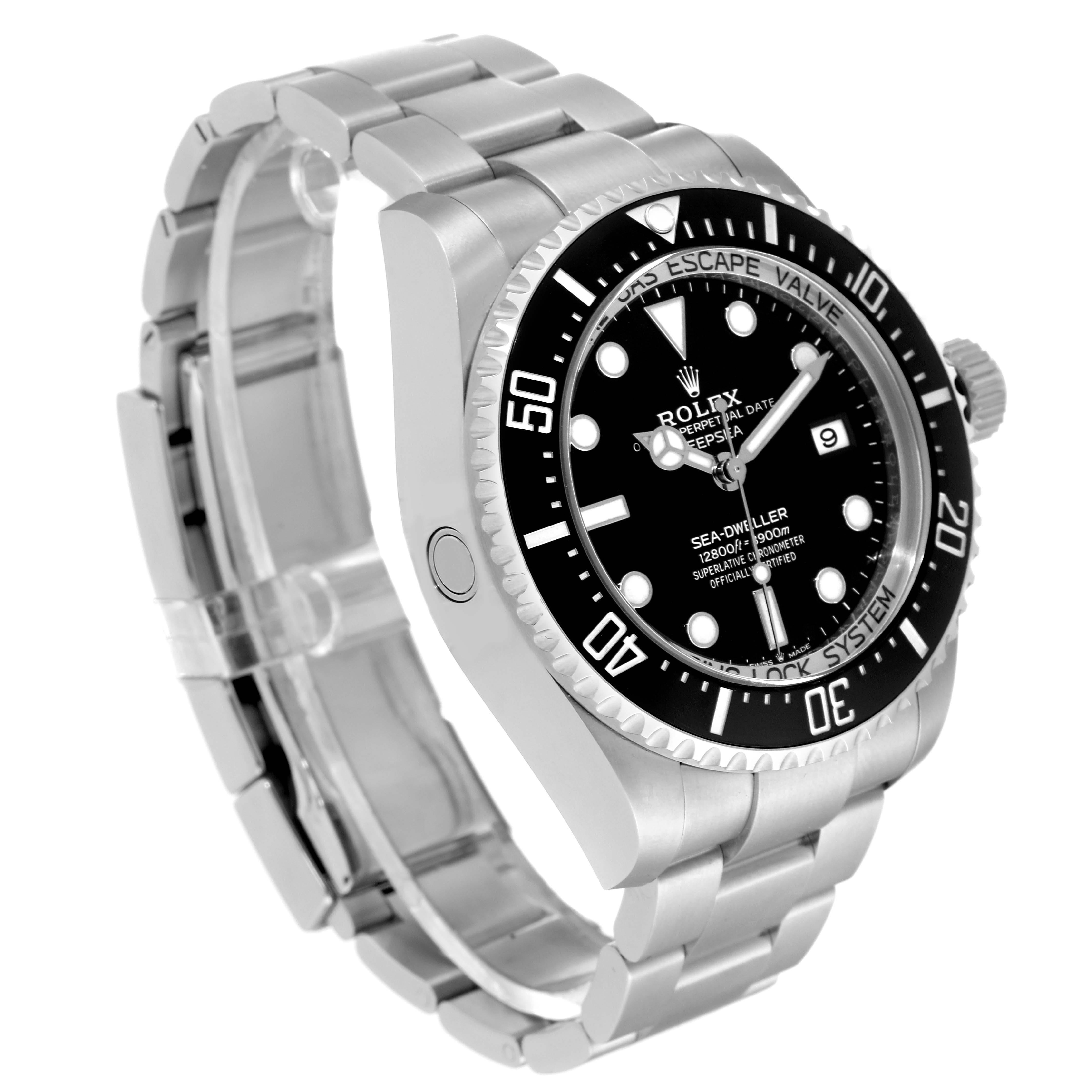 The image shows a Rolex Sea-Dweller 136660 Men
s Stainless Steel Black Dial 136660 Men
s Stainless Steel Black Dial watch at a three-quarter angle, highlighting the bezel, dial, bracelet, and crown.