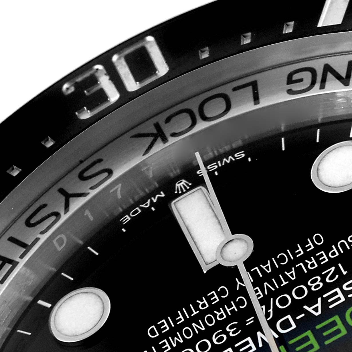 This image shows a close-up angle of a Rolex Sea-Dweller 126660 Men's Stainless Steel Blue Dial 126660 Men's Stainless Steel Blue Dial watch, focusing on the bezel, part of the dial, and markers.