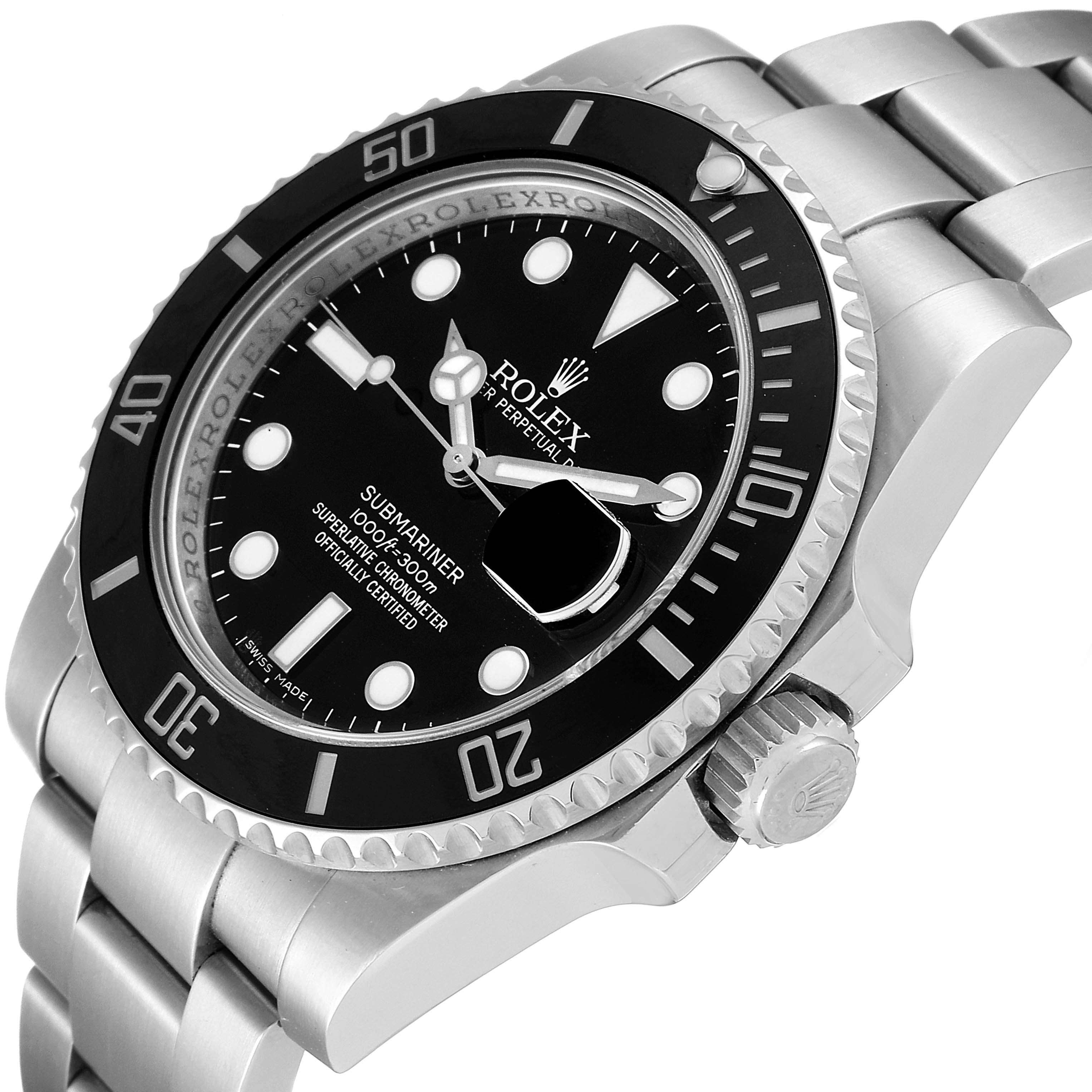 This image shows a close-up, angled view of the Rolex Submariner 116610LN Men
s Stainless Steel Black Dial 116610LN Men
s Stainless Steel Black Dial watch, highlighting the bezel, dial, and bracelet.