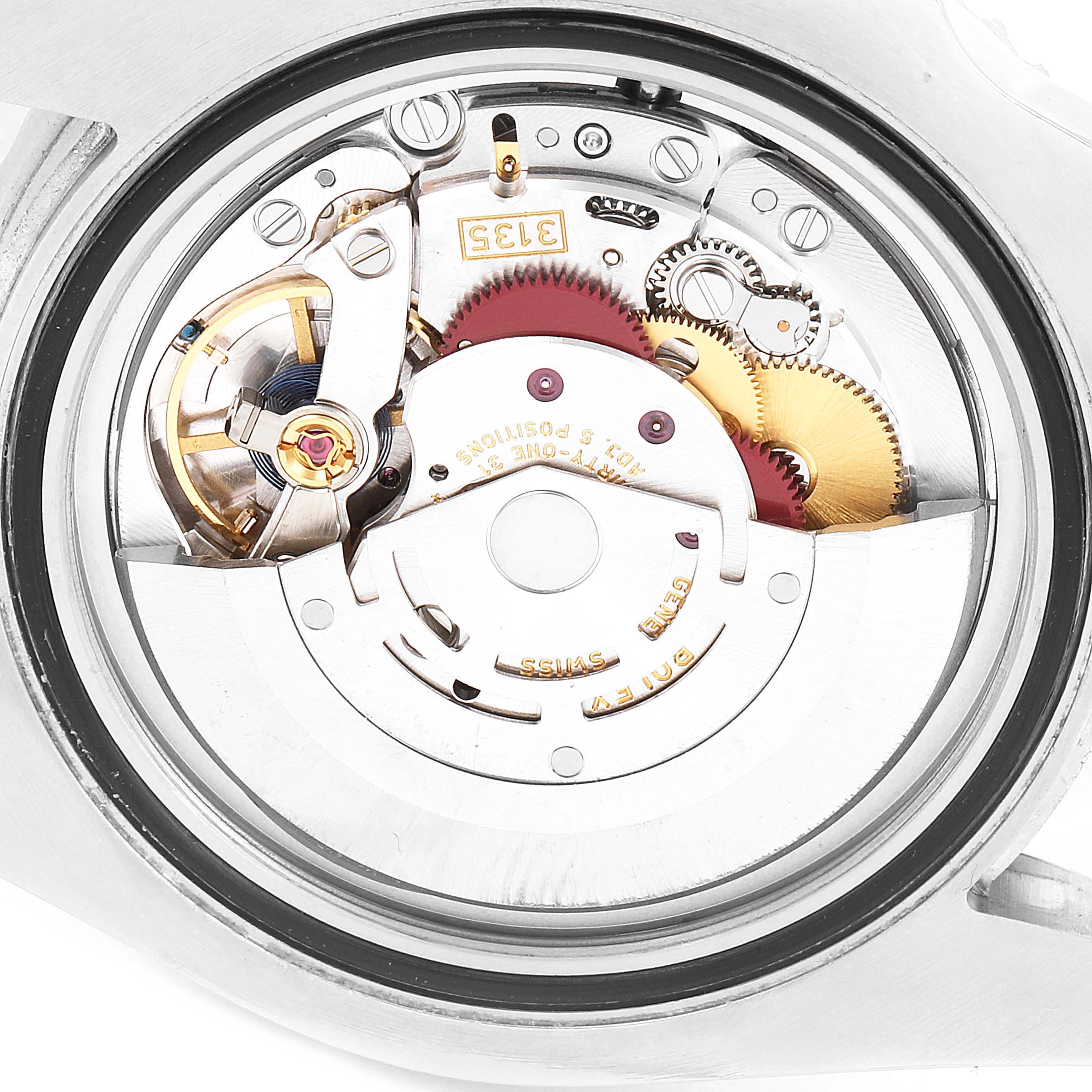 This is an image showing the internal movement mechanism of a Rolex Submariner 116610LN Men
s Stainless Steel Black Dial 116610LN Men
s Stainless Steel Black Dial, including gears and the rotor.