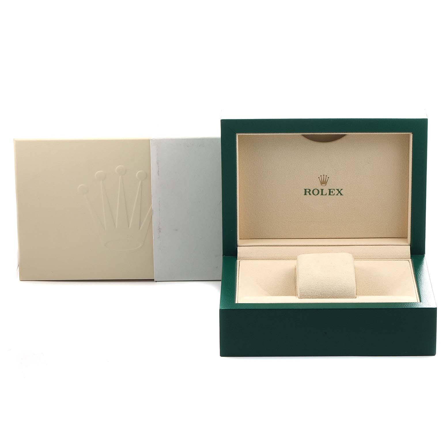 The image shows an open watch box for a Rolex Submariner 126610 Men's Stainless Steel Black Dial, alongside an outer box with the Rolex crown logo.