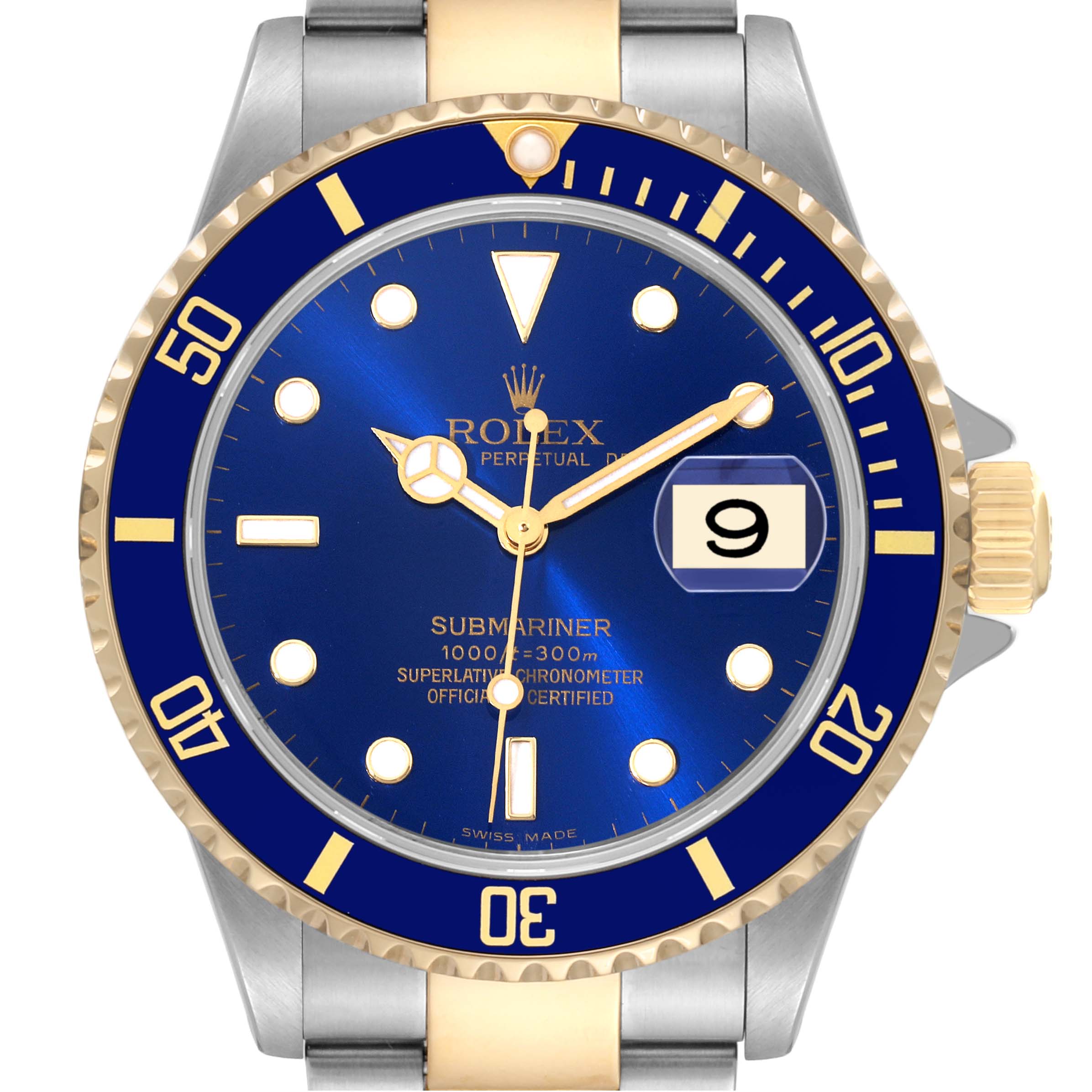 Rolex Submariner Blue Dial Steel Yellow Gold Mens Watch 16613 ...