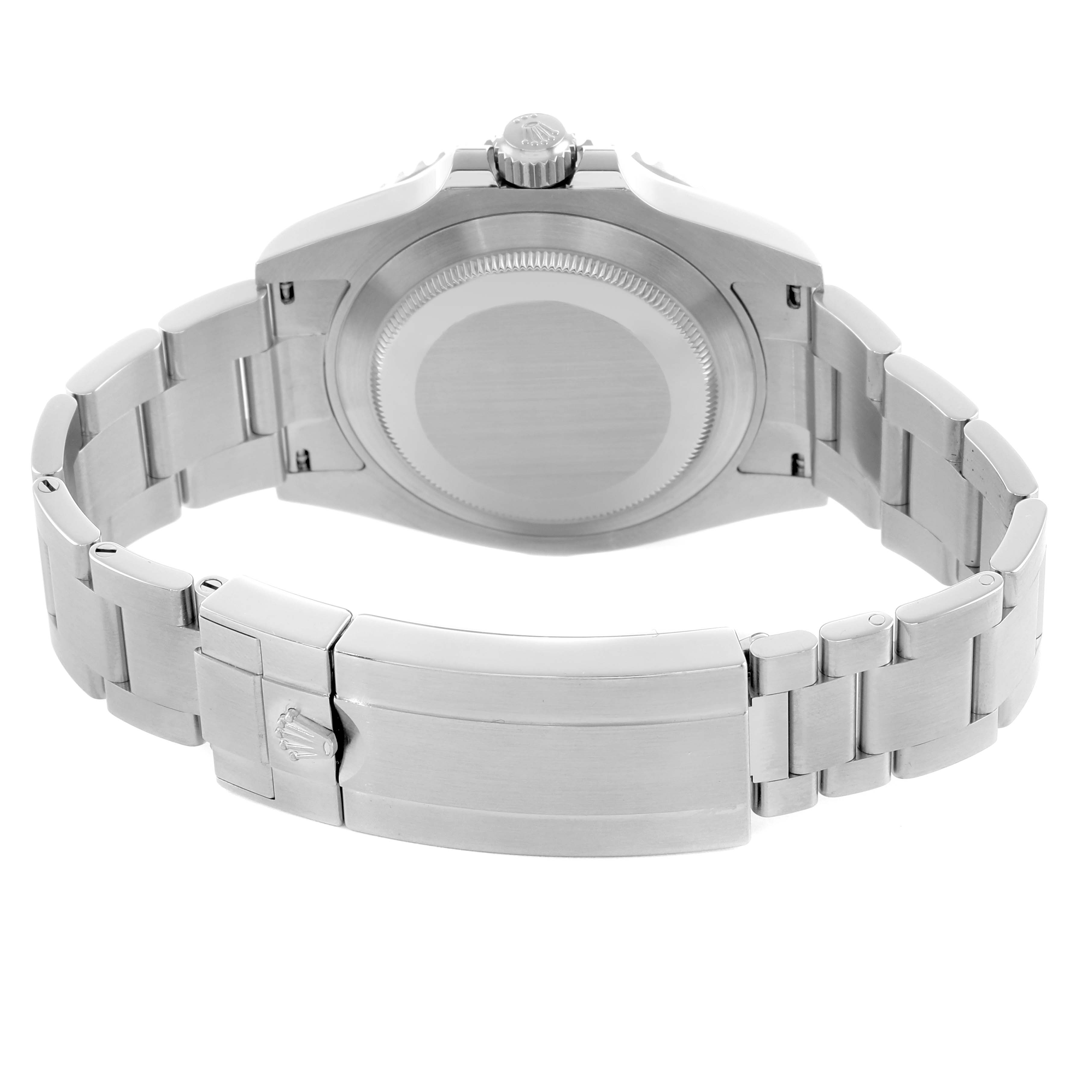 The image shows the back of a Rolex Submariner 126610 Men's Stainless Steel Black Dial, highlighting the case back, crown, and bracelet clasp.