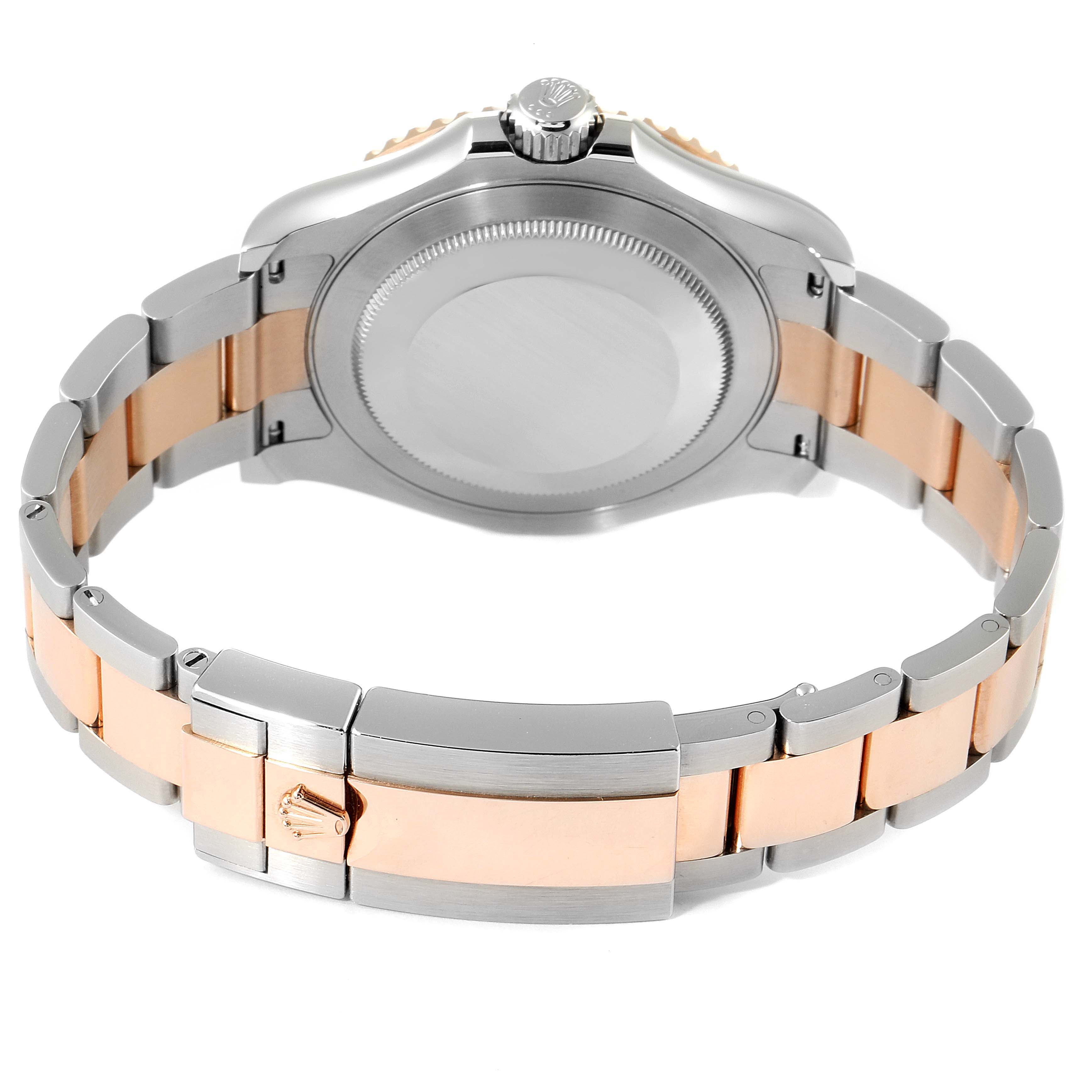 The image shows the back view of a Rolex Yacht-Master 126621 Men
s Steel and Gold (two tone) Black Dial 126621 Men
s Steel and Gold (two tone) Black Dial watch, highlighting the clasp and bracelet.