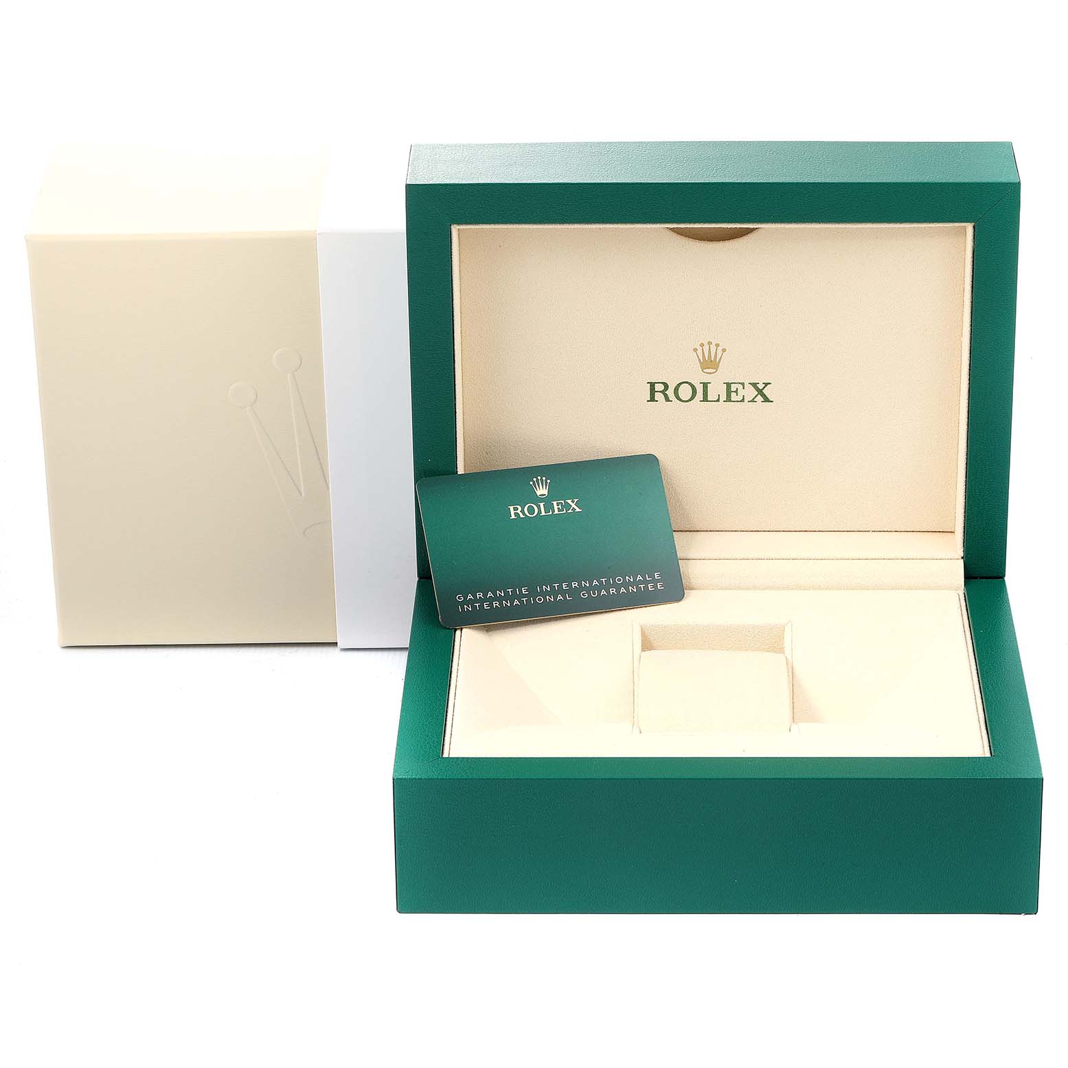 The image shows the box and guarantee card of the Rolex Yacht-Master 126621 Men
s Steel and Gold (two tone) Black Dial 126621 Men
s Steel and Gold (two tone) Black Dial watch.