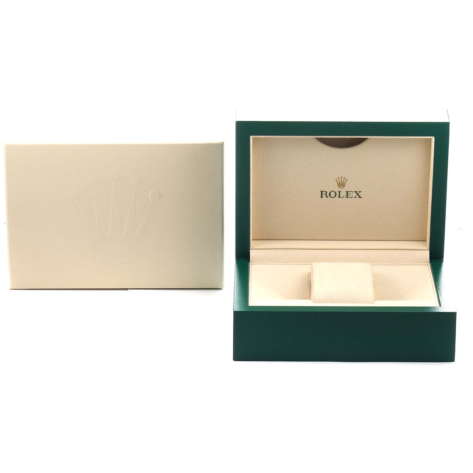 The image shows an empty Rolex Yacht-Master 126622 Men's Stainless Steel Grey Dial watch box with an outer box, displayed from a front angle.