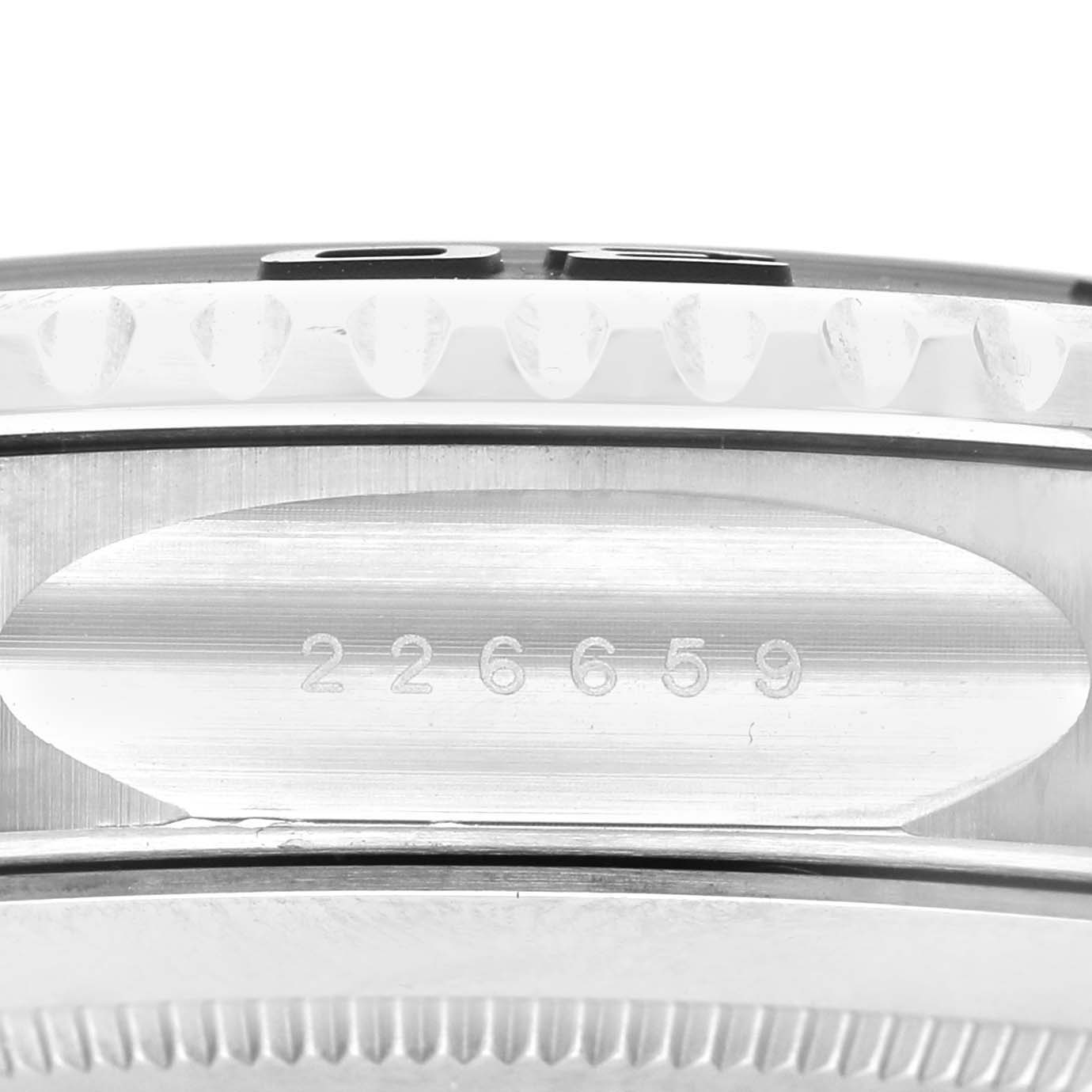 The image shows a detailed side view of the Rolex Yacht-Master 226659 Men's White Gold Black Dial's case and bezel, highlighting the model number.