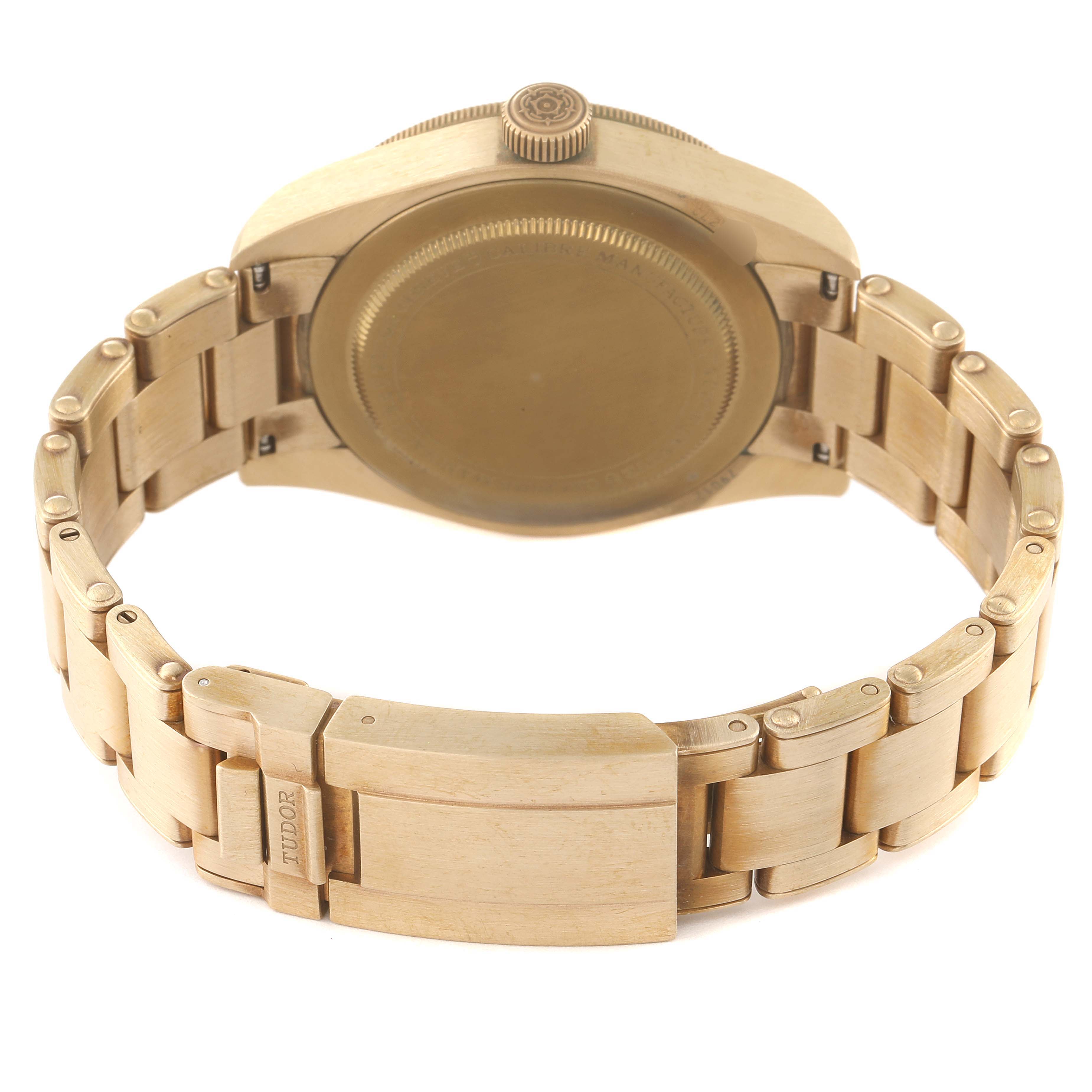 This image shows the back case and bracelet of the Tudor Heritage Black Bay 79012 Men's Bronze Brown Dial 79012 Men's Bronze Brown Dial watch, viewed from the rear.