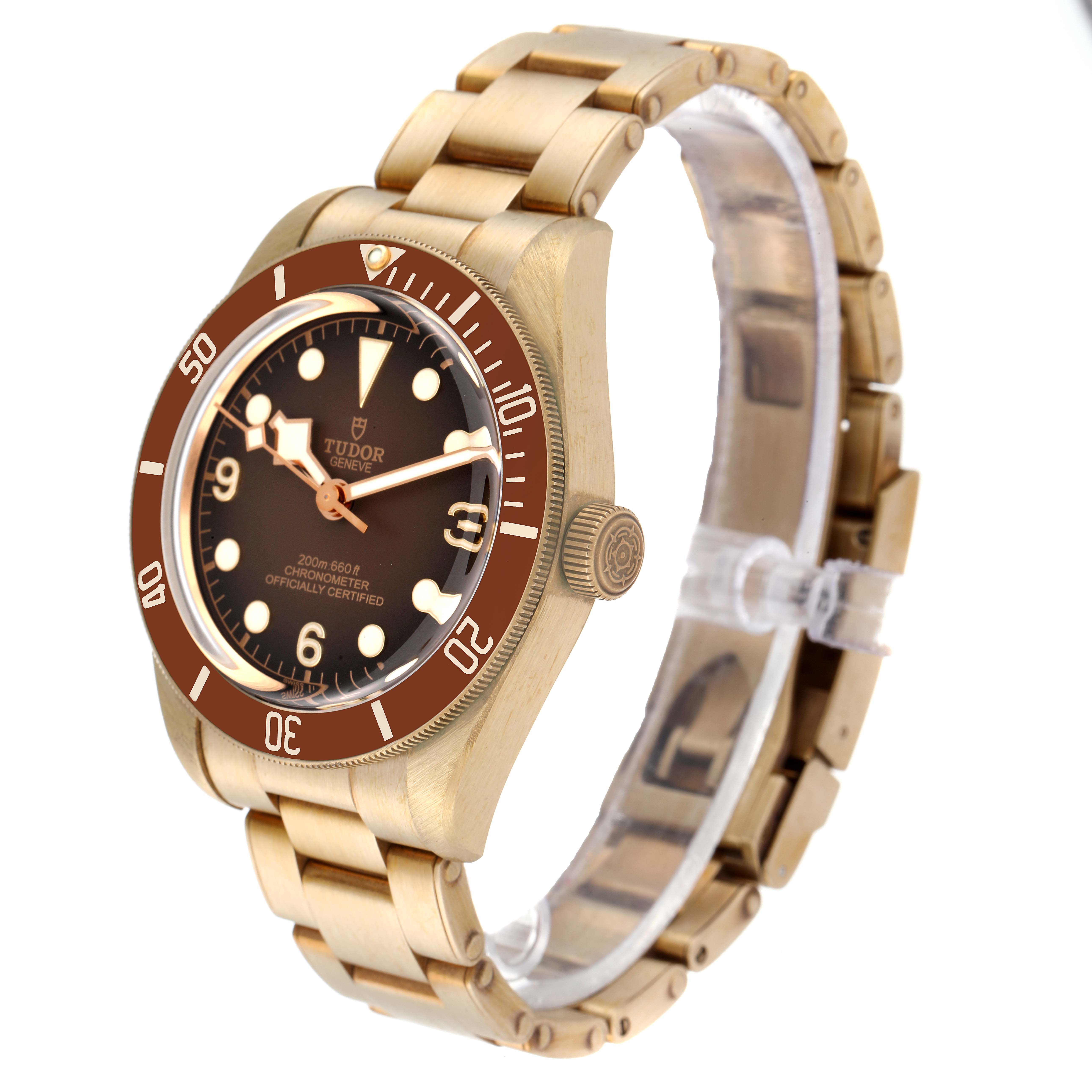 The Tudor Heritage Black Bay 79012 Men's Bronze Brown Dial 79012 Men's Bronze Brown Dial watch is shown at a front angle, highlighting its dial, bezel, and gold bracelet.