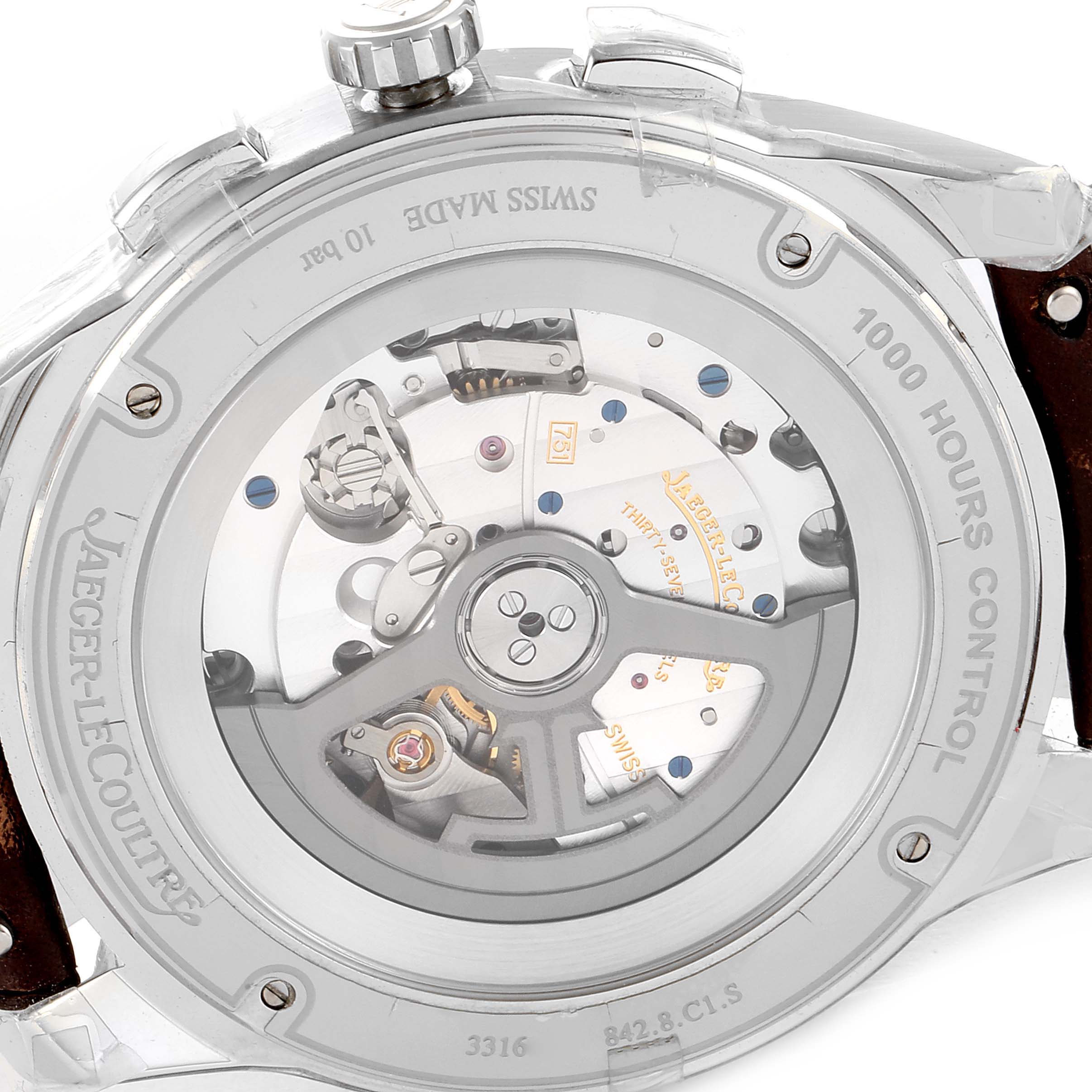 The image shows the back view of the Jaeger LeCoultre Polaris Q9028480 Men's Stainless Steel Blue Dial Q9028480 Men's Stainless Steel Blue Dial watch, highlighting its internal mechanism.