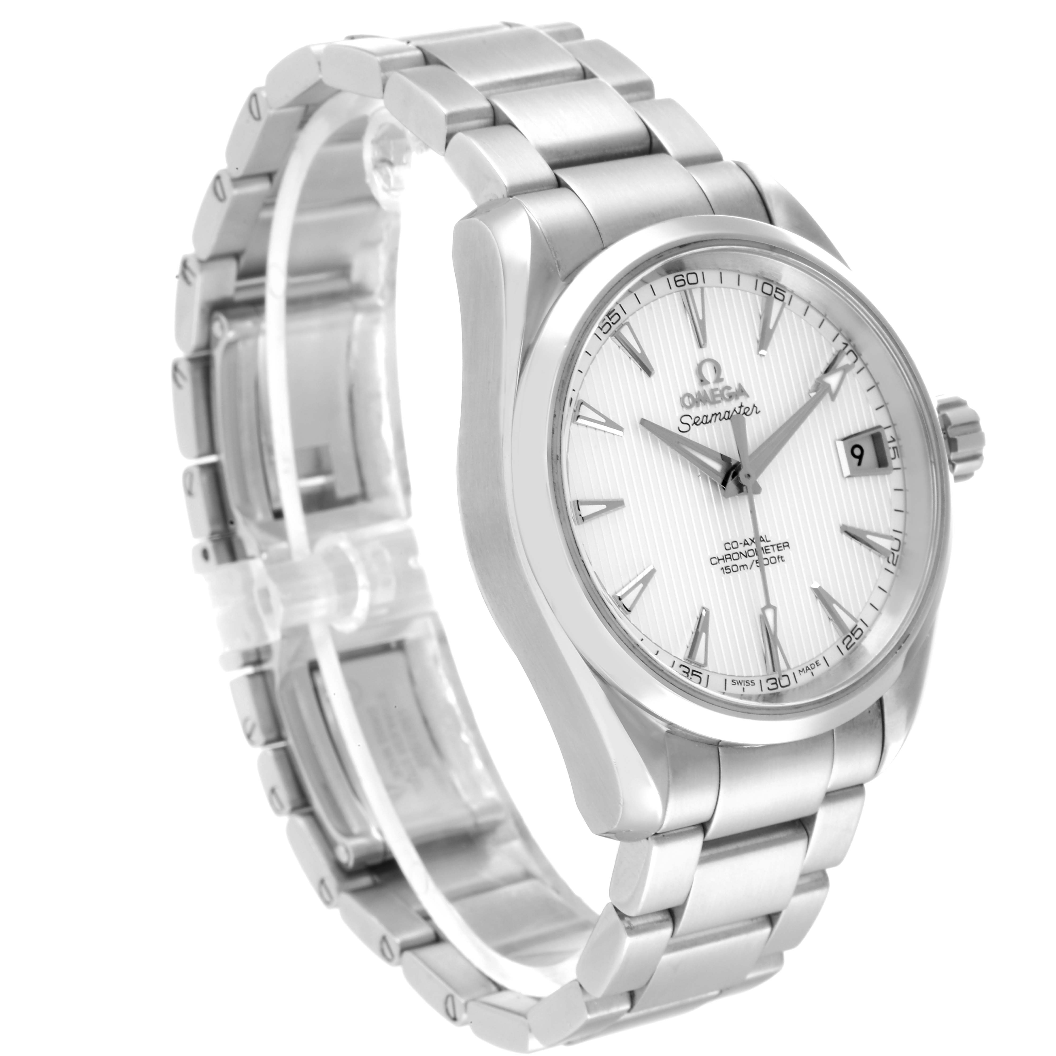 The image shows an Omega Aqua Terra 231.10.39.21.02.001 Men's Stainless Steel Silver Dial 231.10.39.21.02.001 Men's Stainless Steel Silver Dial watch angled slightly from the front, highlighting the watch face, bracelet, and side crown.