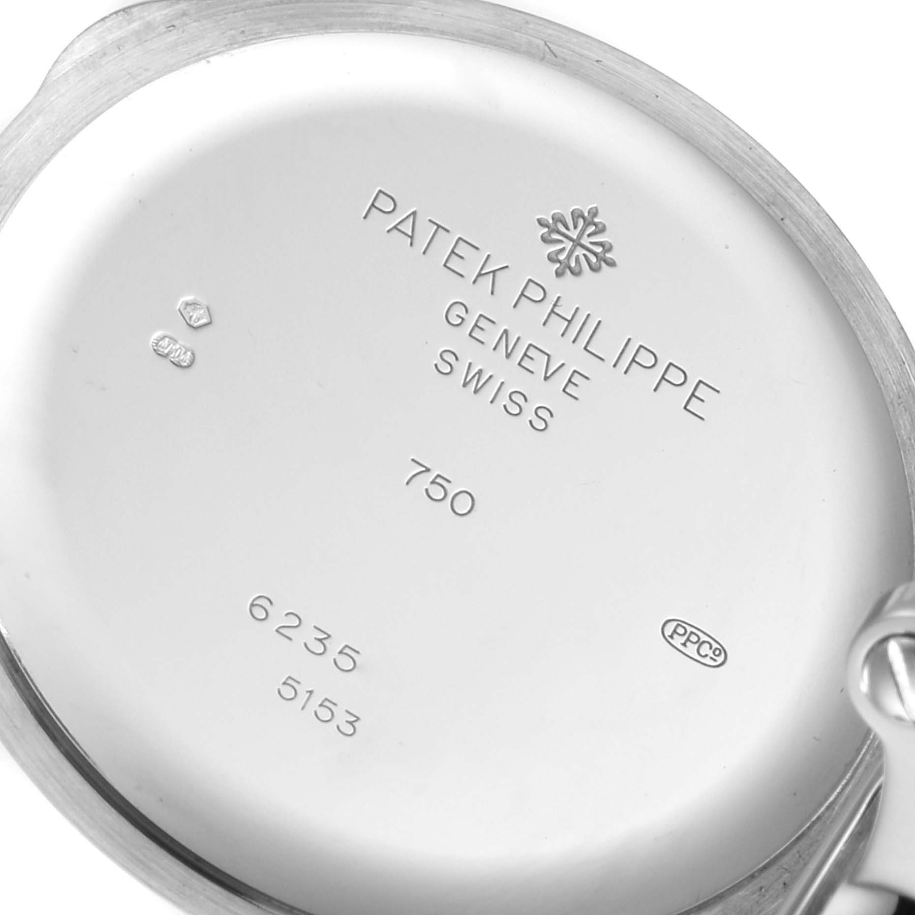 The image shows the inside case back of a Patek Philippe Calatrava 5153G Men
s White Gold Silver Dial 5153G Men
s White Gold Silver Dial watch.