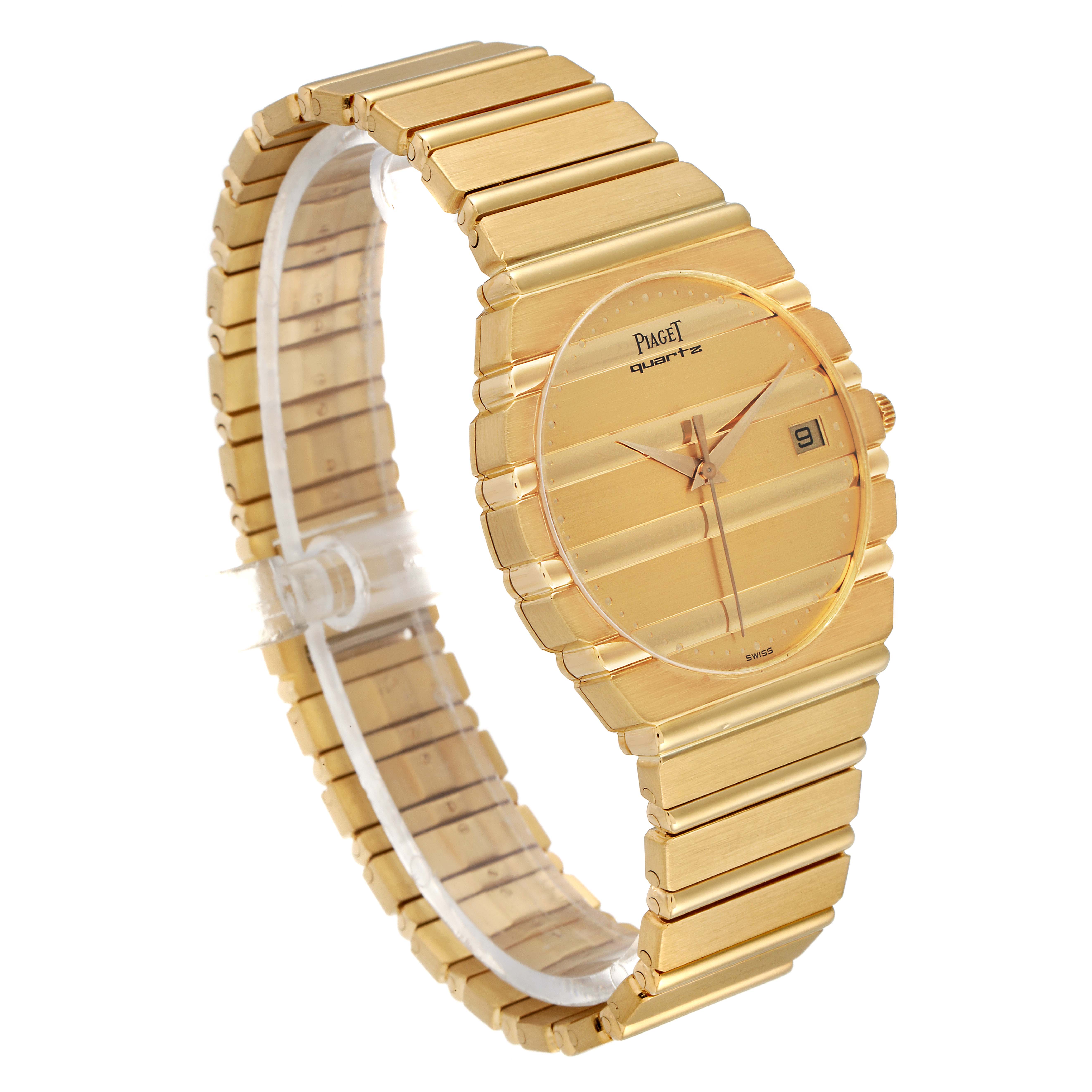 The image shows a Piaget 15661C701 Men's Yellow Gold Champagne Dial 15661C701 Men's Yellow Gold Champagne Dial Polo 18K Yellow Gold Champagne Dial Men's Watch 15561, with a front angled view highlighting the band and face.
