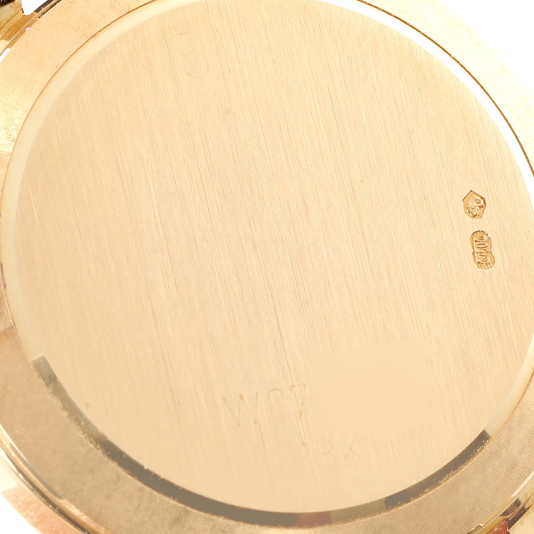 This image shows the back case of a Rolex Cellini 5109 Women's Yellow Gold Mother of Pearl Dial 5109 Women's Yellow Gold Mother of Pearl Dial watch at a close-up angle.