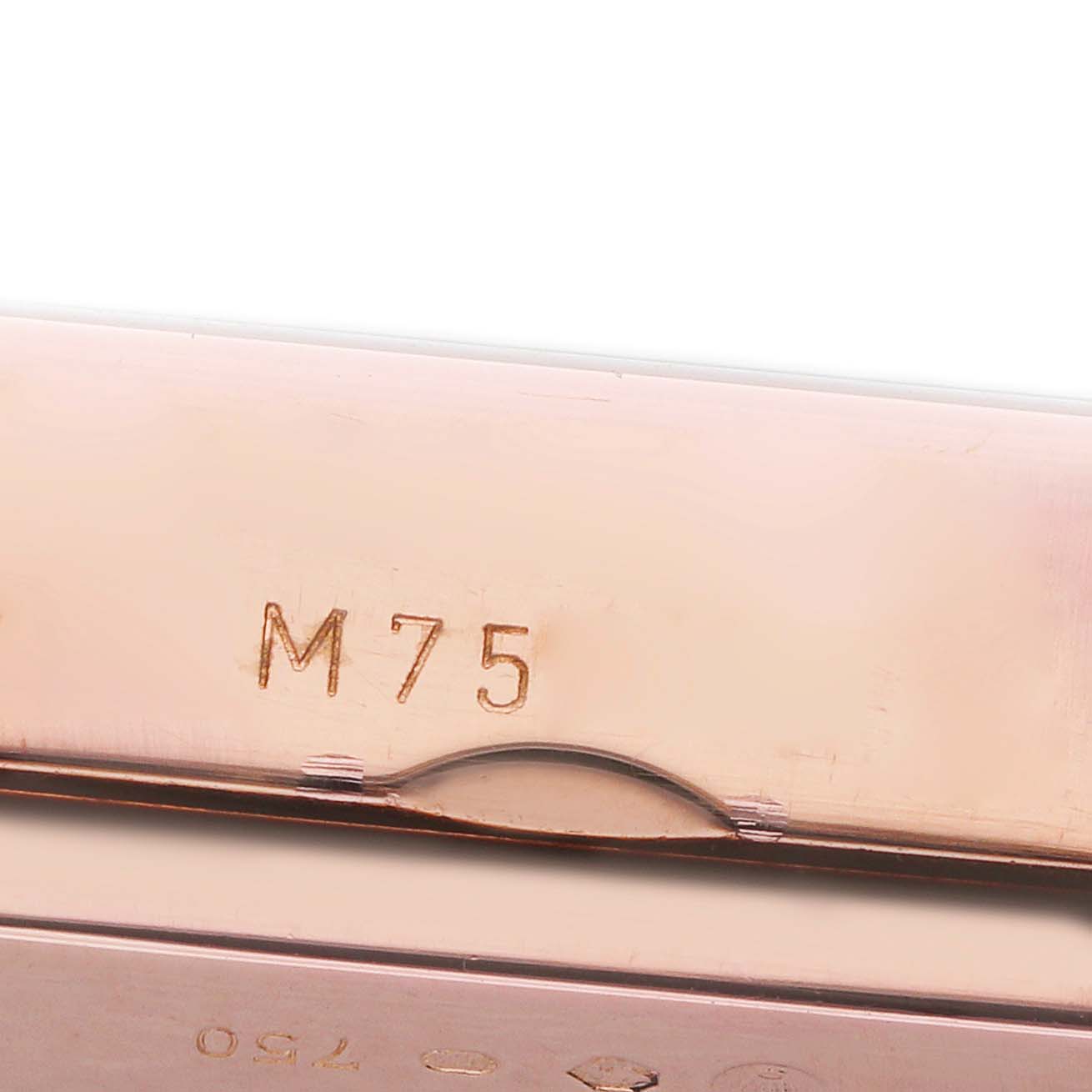 The image shows a close-up of the clasp portion of a Rolex Cellini 5442 Men's Rose Gold Black Dial watch, highlighting engraved markings.