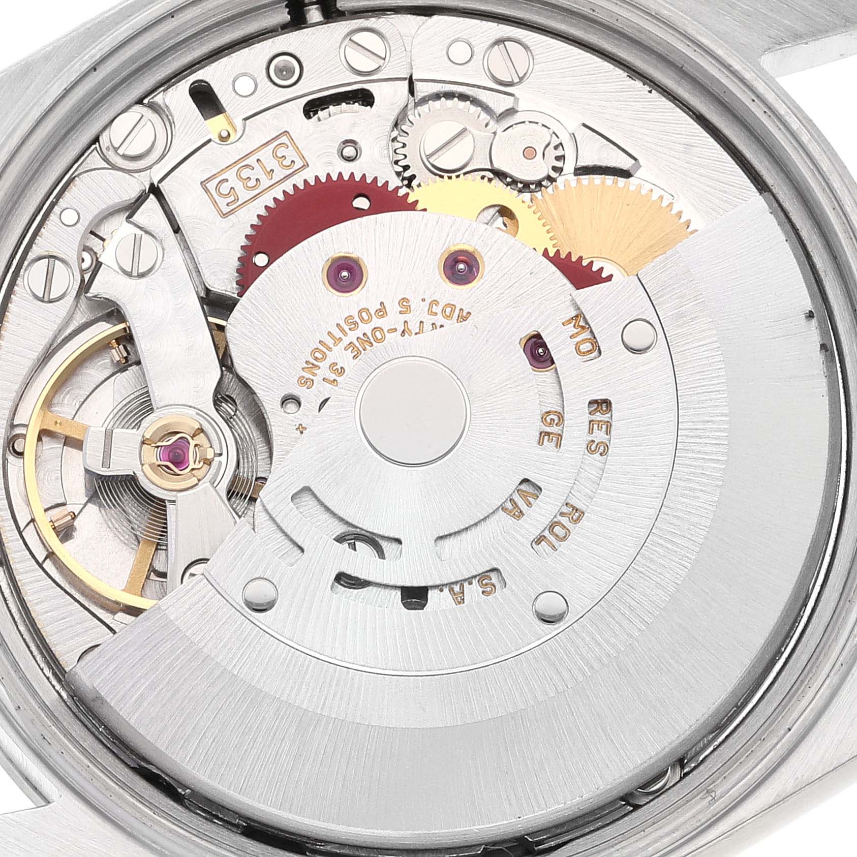 This image shows the inner workings and movement mechanism of a Rolex Date 15200 Men's Stainless Steel Silver Dial 15200 Men's Stainless Steel Silver Dial model watch from a top-down angle.
